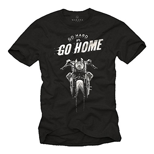 Makaya Moto T-Shirt Uomo biker vintage cotone blu