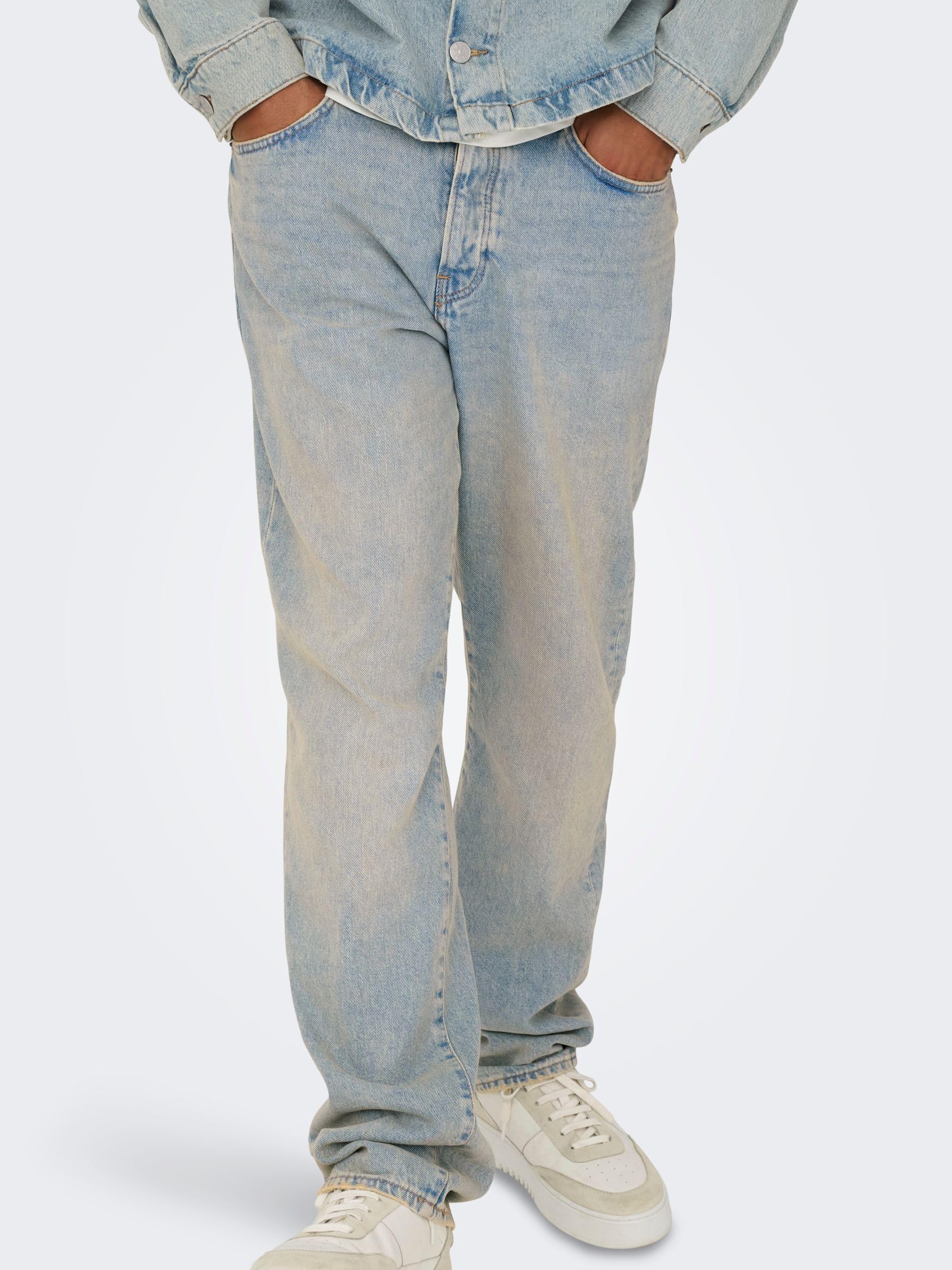 Only & Sons Onsedge Straight Box Jeans Uomo Media Blu Denim