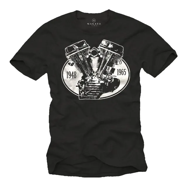 MAKAYA Panhead T-Shirt Uomo Cotone Nero Moto Biker