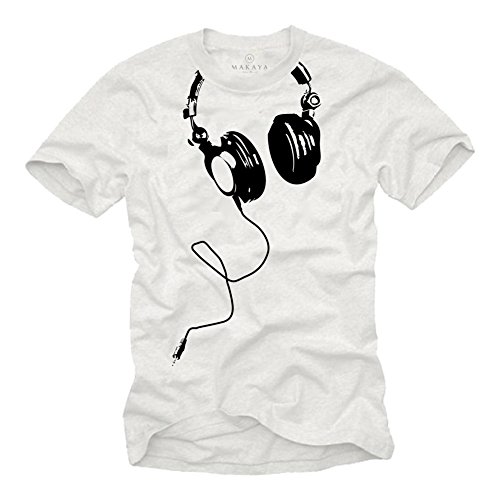 Makaya T-Shirt Uomo maglietta DJ cuffie bianca taglia L