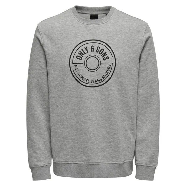 Only & Sons Regular Logo Crew felpa uomo grigia 100% cotone