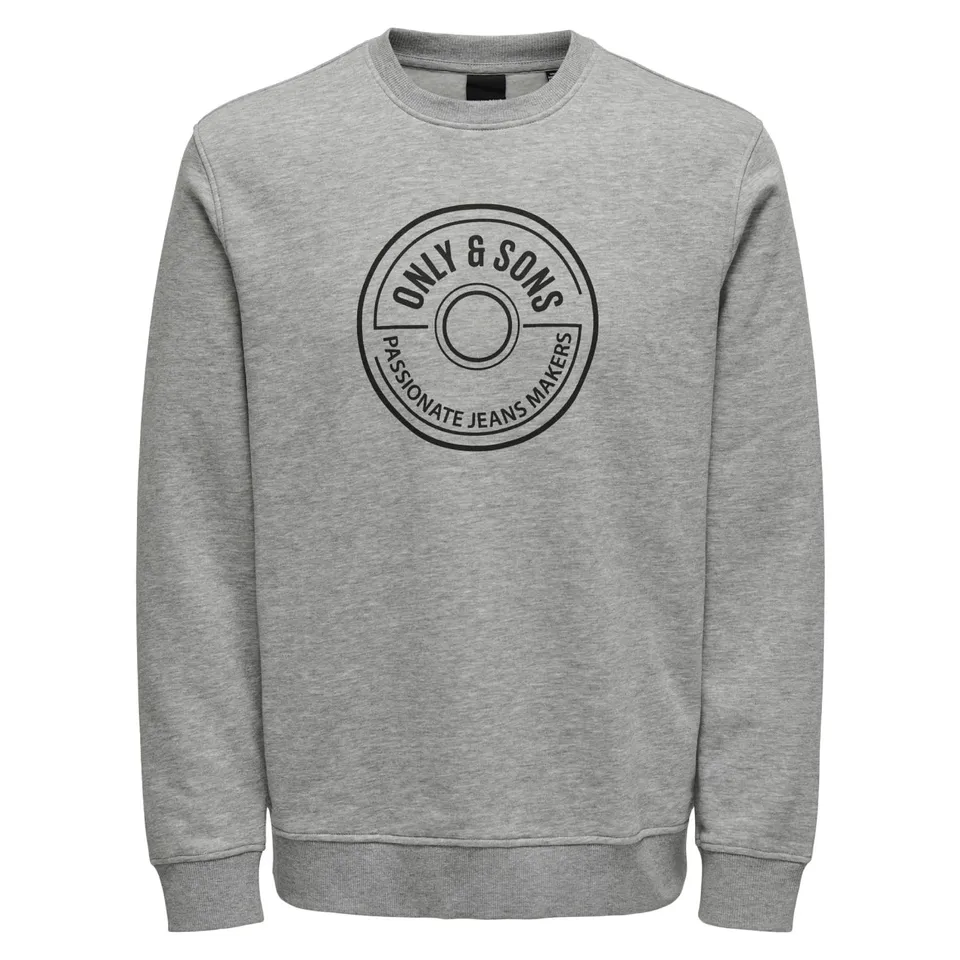 Only & Sons Regular Logo Crew felpa uomo grigia 100% cotone