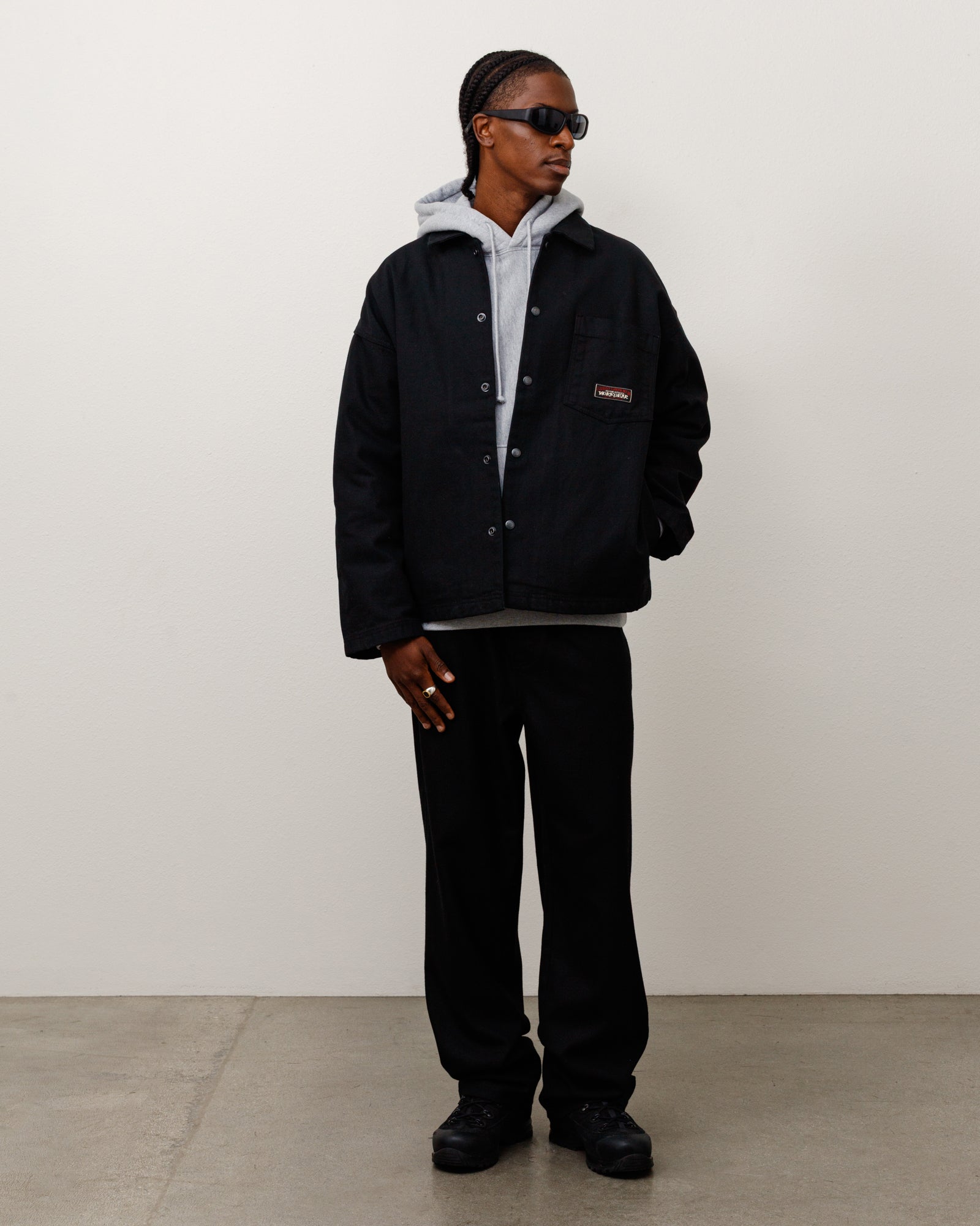 Stussy Canvas Work camicia nera overshirt cotone