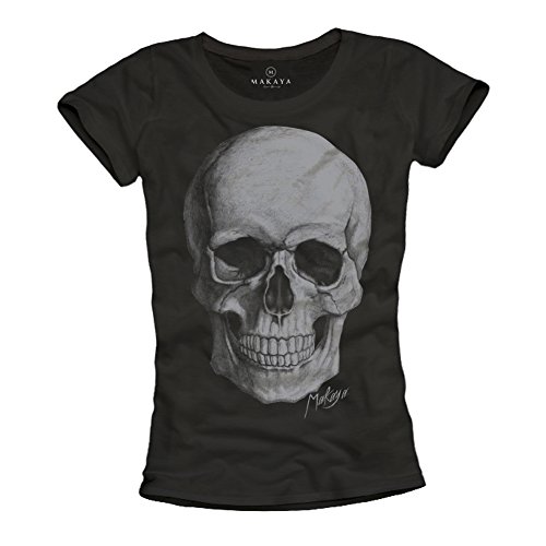 Makaya Skull T-Shirt Donna Cotone Nera Taglia L