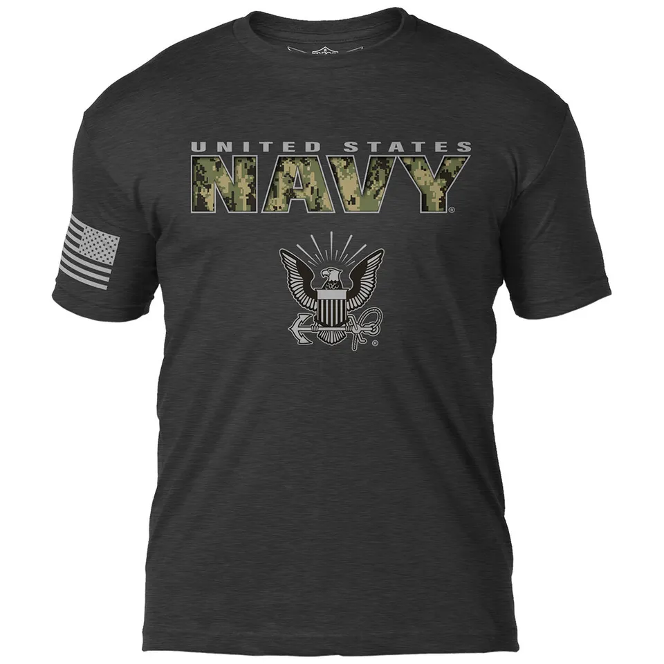 7.62 Design T-Shirts Navy Camo Text maglietta Heather Black cotone
