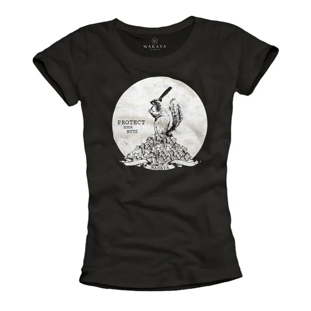 MAKAYA Protect Your Nuts T-Shirt Donna Cotone Stampa Divertente L