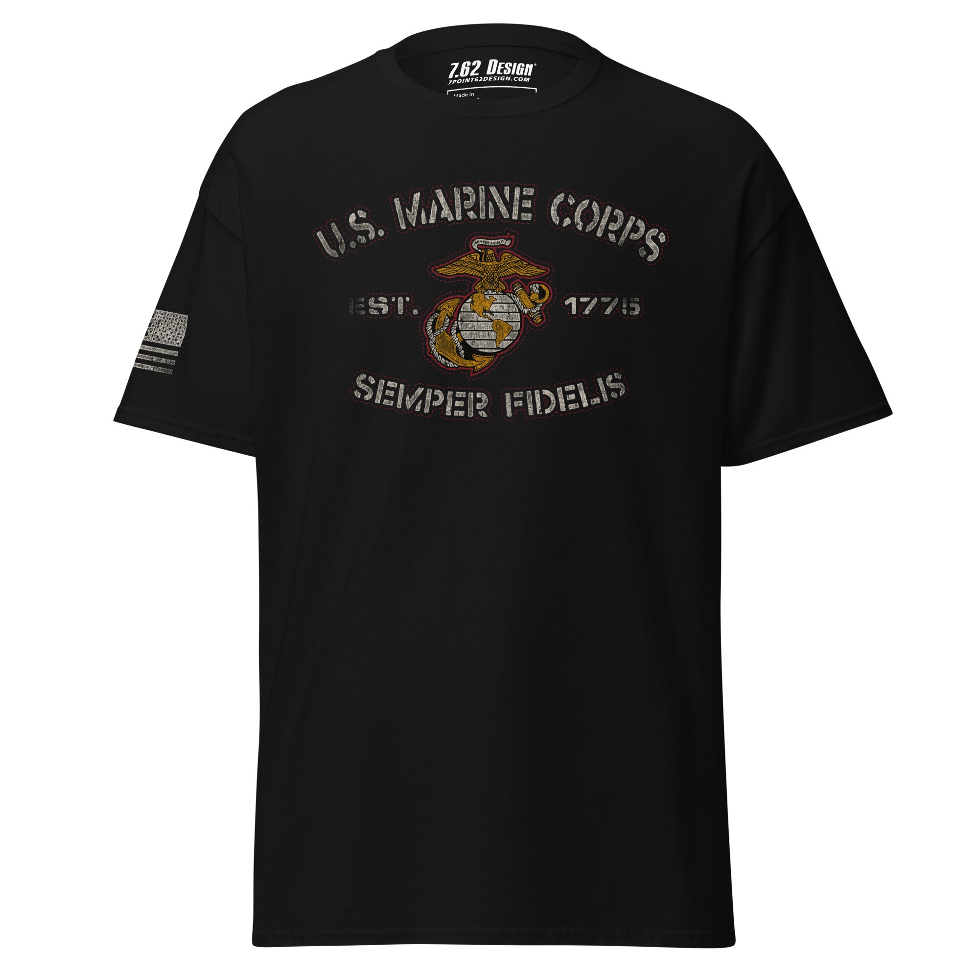 7.62 Design Marine Corps Vintage t-shirt uomo cotone nero navy