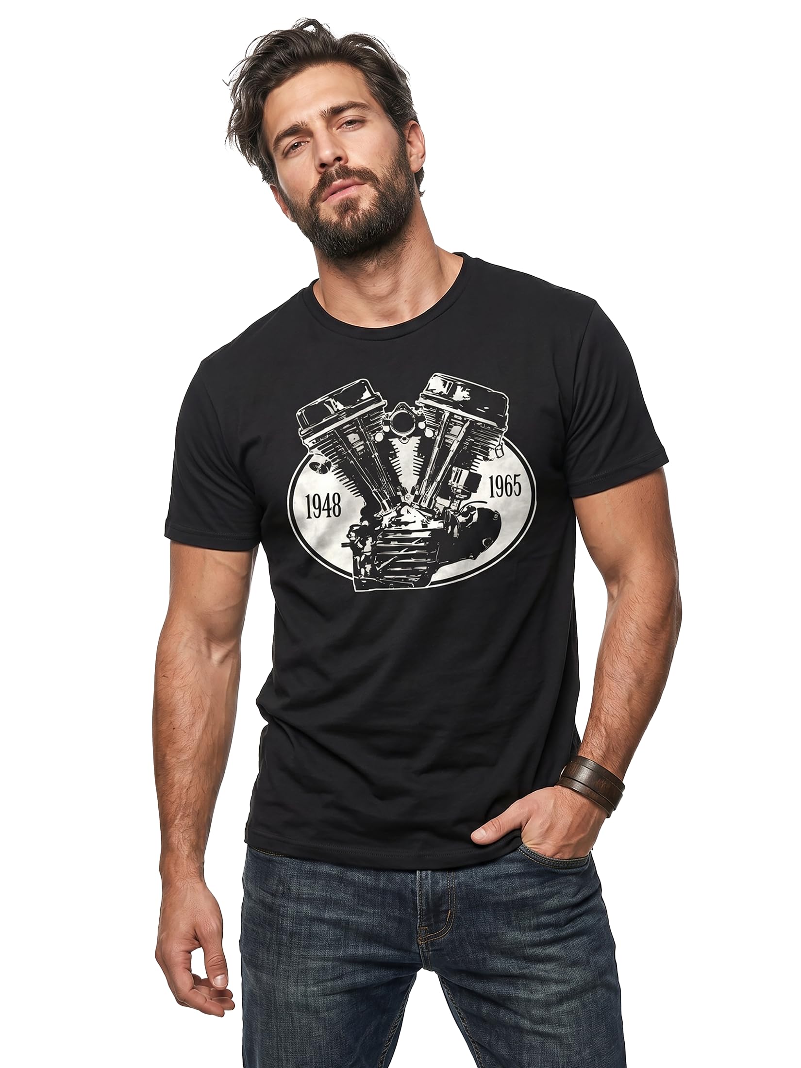 MAKAYA Panhead T-Shirt Uomo Cotone Nero Moto Biker