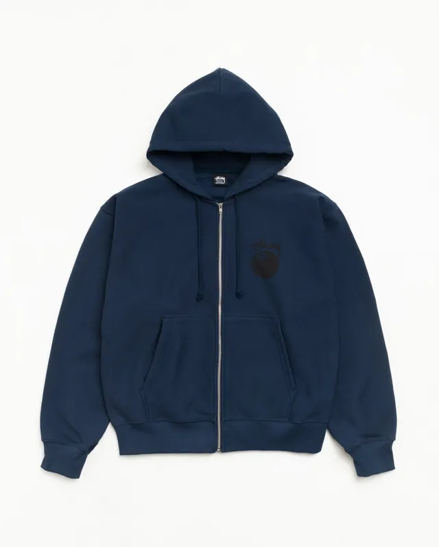 Stussy Zip Sweats Felpa Zip Navy 8 Ball con Cappuccio