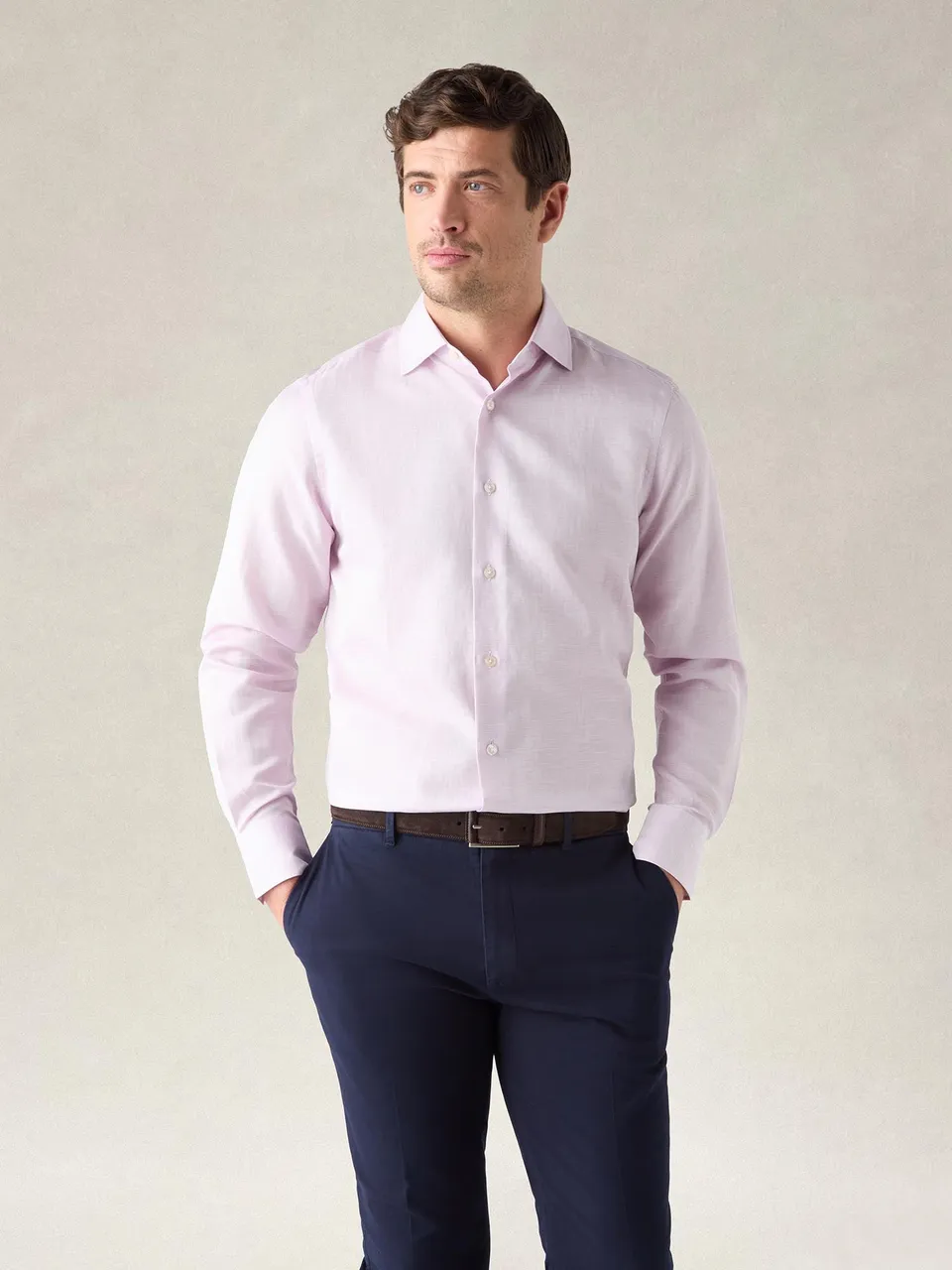 Robert Talbott Reynolds camicia lino cotone lampone