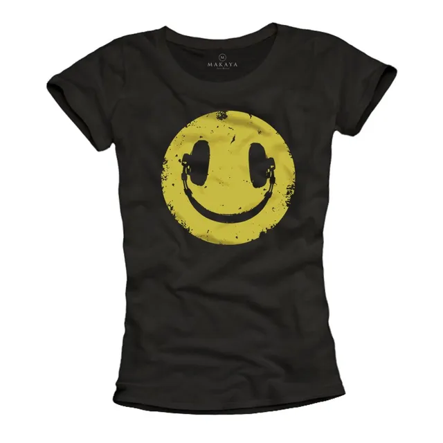 MAKAYA Smile T-Shirt Donna Nera M Cotone DJ