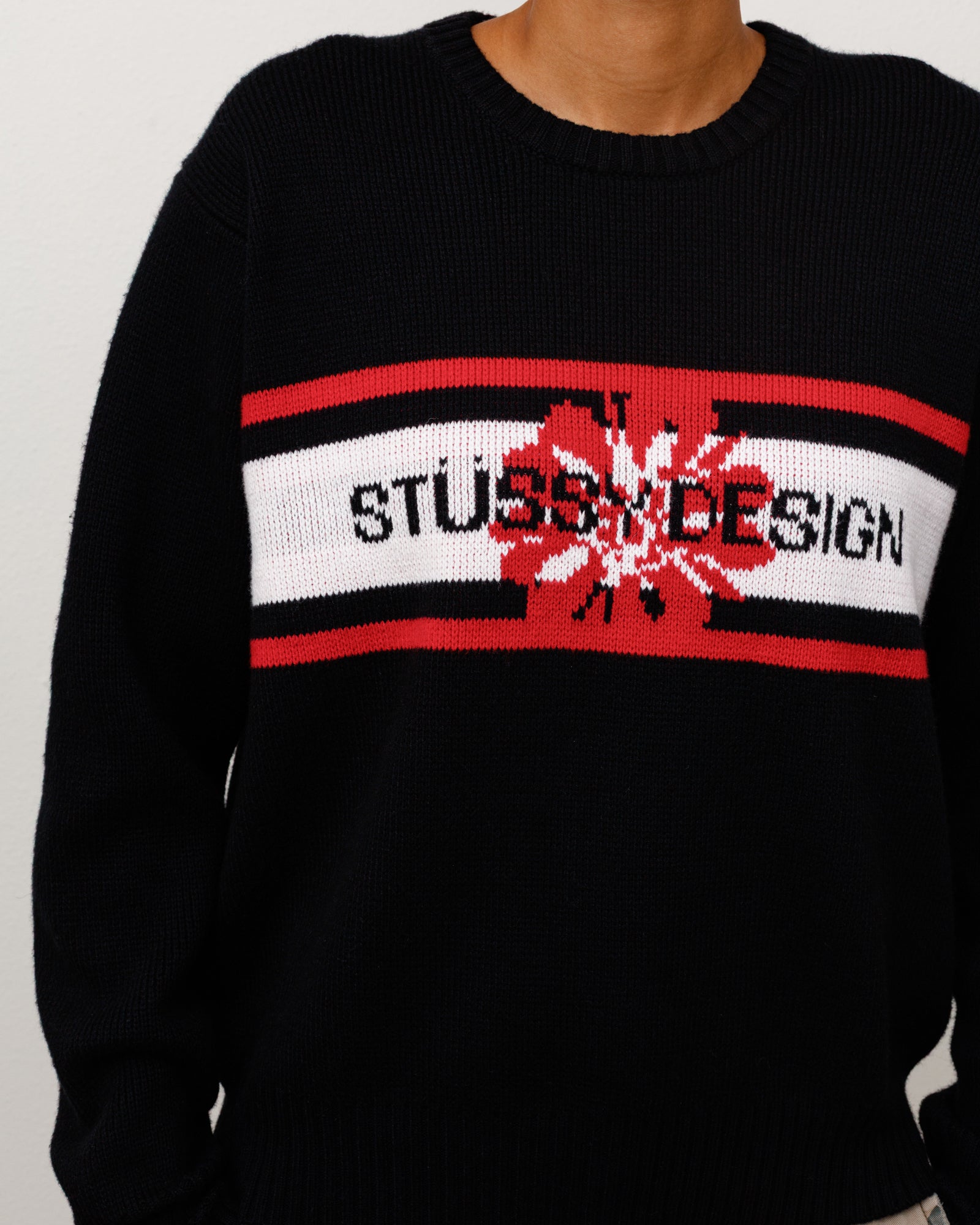 Stussy Striped Hibiscus Sweater maglione nero lana