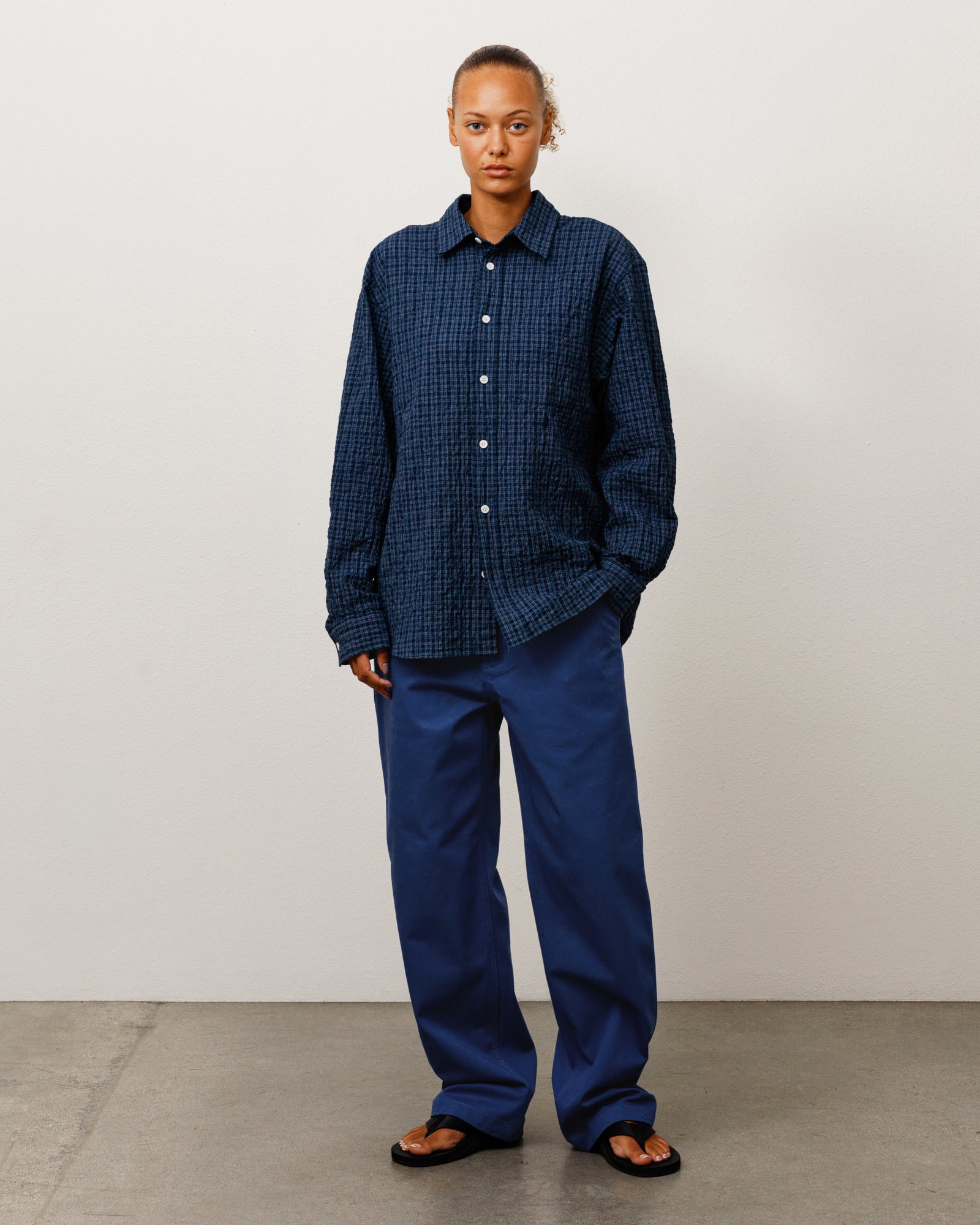 Stussy Standard Crinkle Shirt camicia navy check cotone