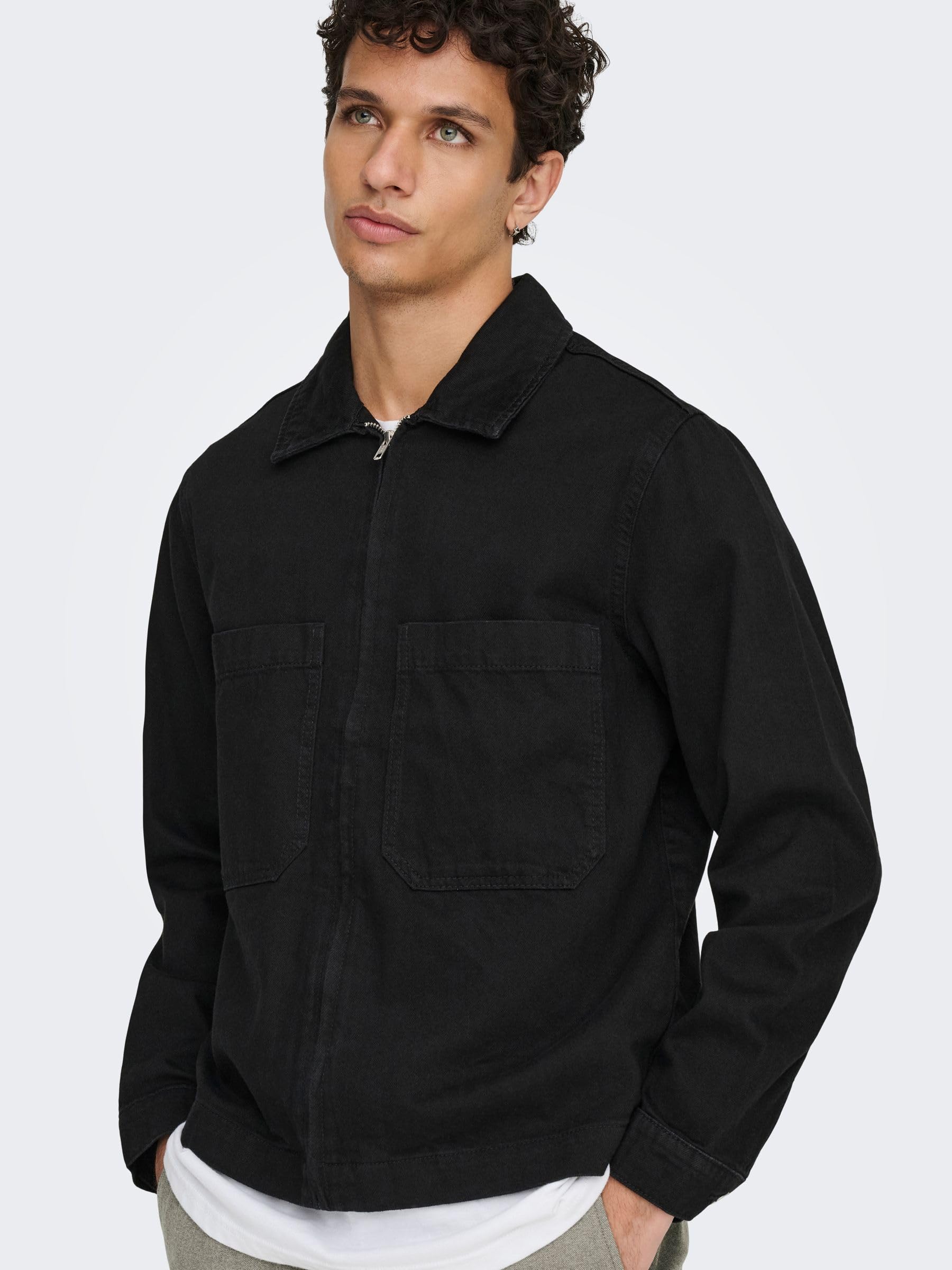 ONLY & SONS Onscassel Giubbotto Jeans Denim Nero Cotone