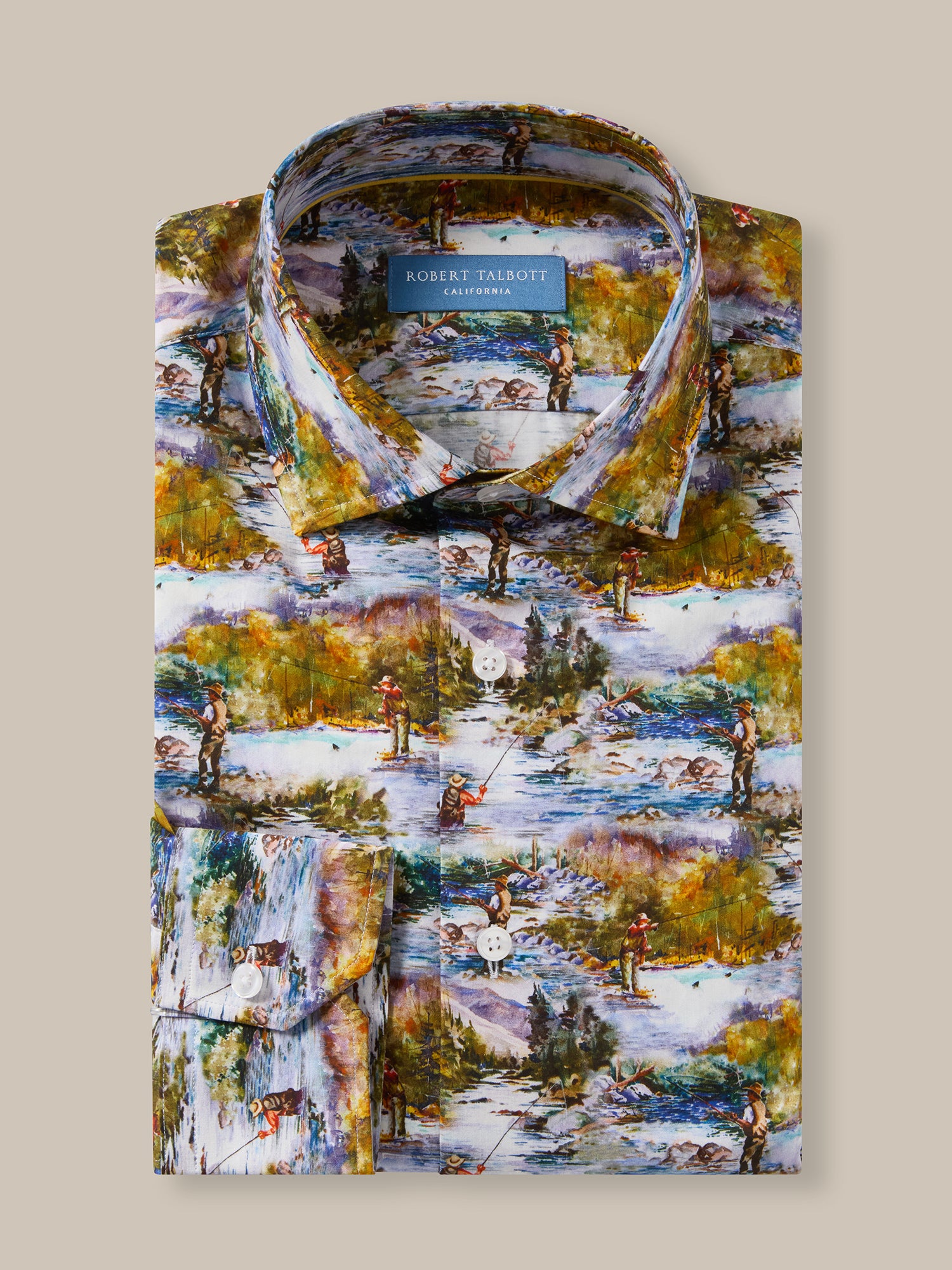 Robert Talbott Reynolds camicia pesca verde multi