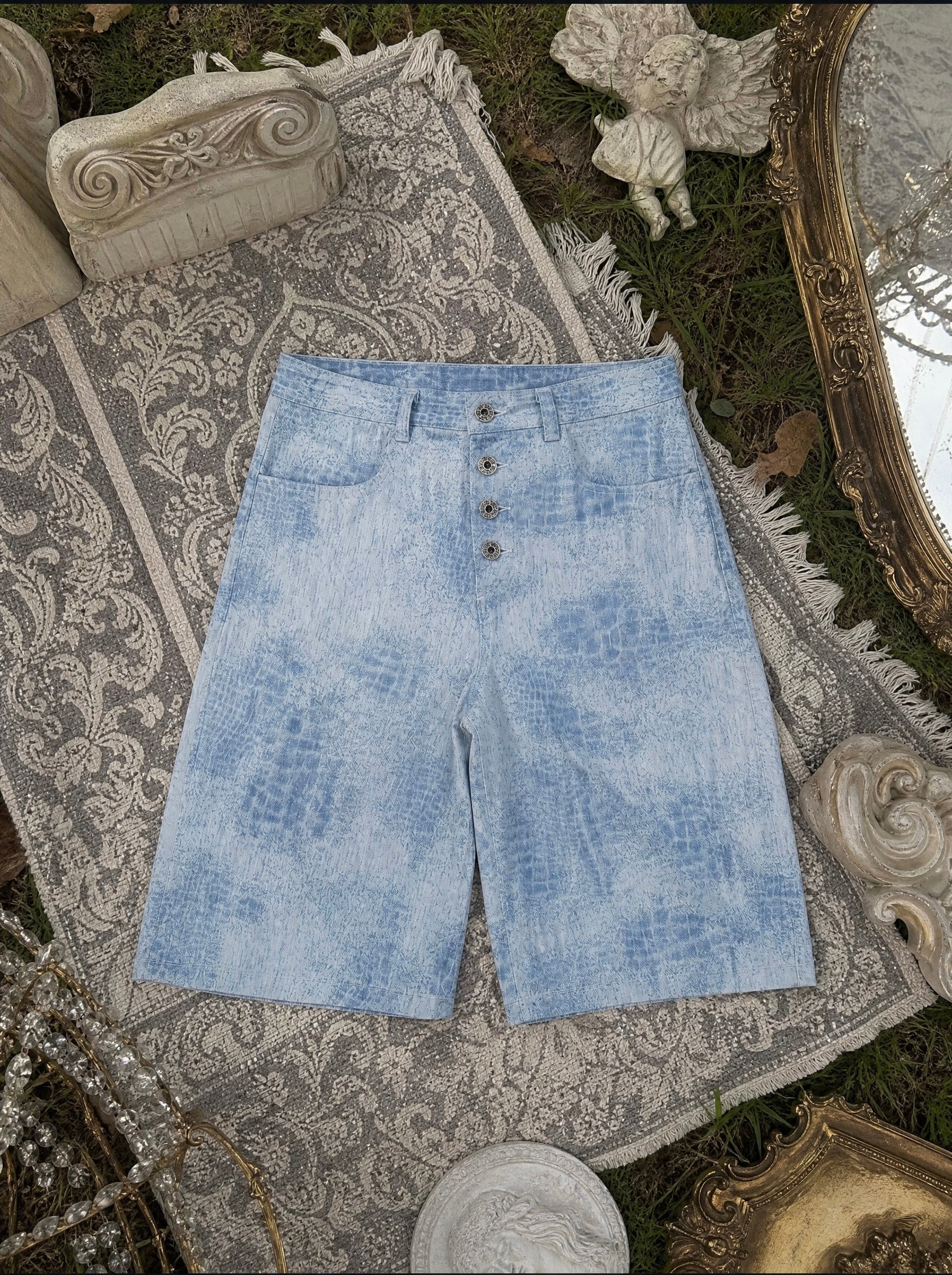 Tiat blue de sang Laser denim jorts bermuda blu