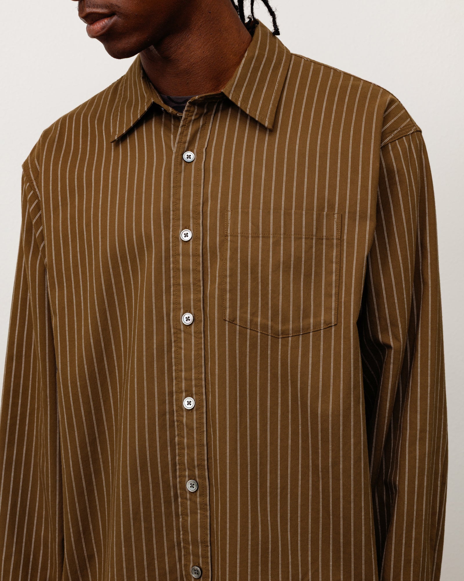Stussy Oxford Shirt camicia Brown Stripe cotone boxy fit