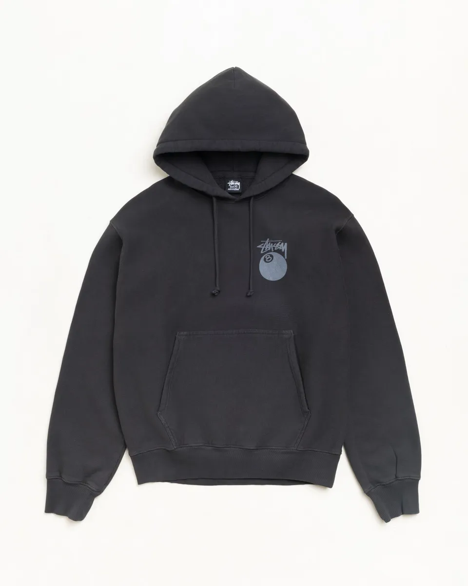 Stussy 8 Ball Hoodie felpa cappuccio nero sbiadito 450 gsm