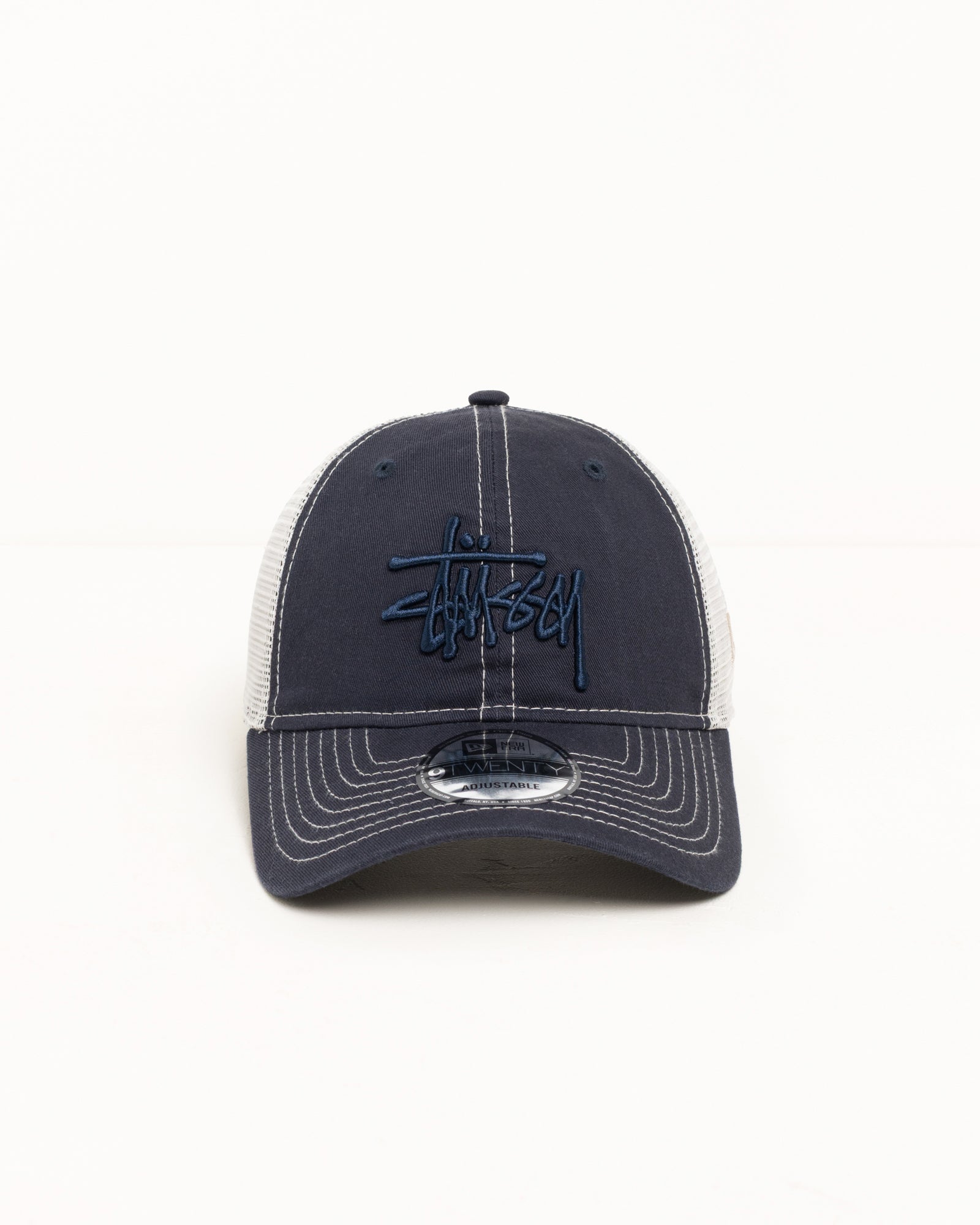 Stussy 9TWENTY Washed Basic Trucker cappello navy cotone