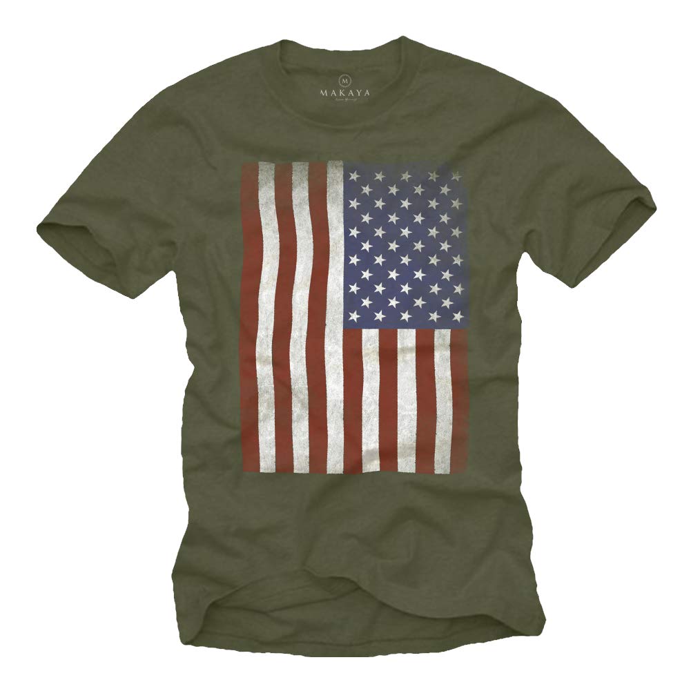 MAKAYA USA Vintage T-Shirt Uomo Bandiera Americana 100% Cotone