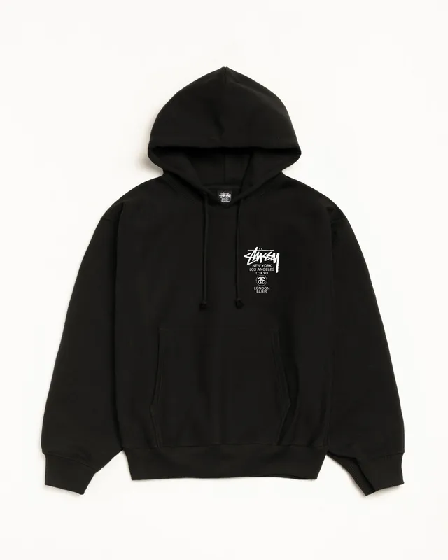 Stussy World Tour Hoodie felpa nera cotone 430gsm