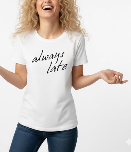 MAKAYA Always Late T-Shirt Donna Cotone Scritta Divertente M