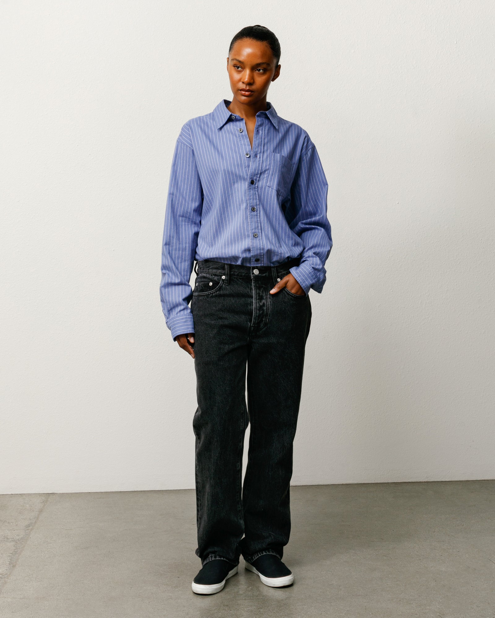 Stussy Oxford Shirt camicia Blue Stripe boxy fit cotone