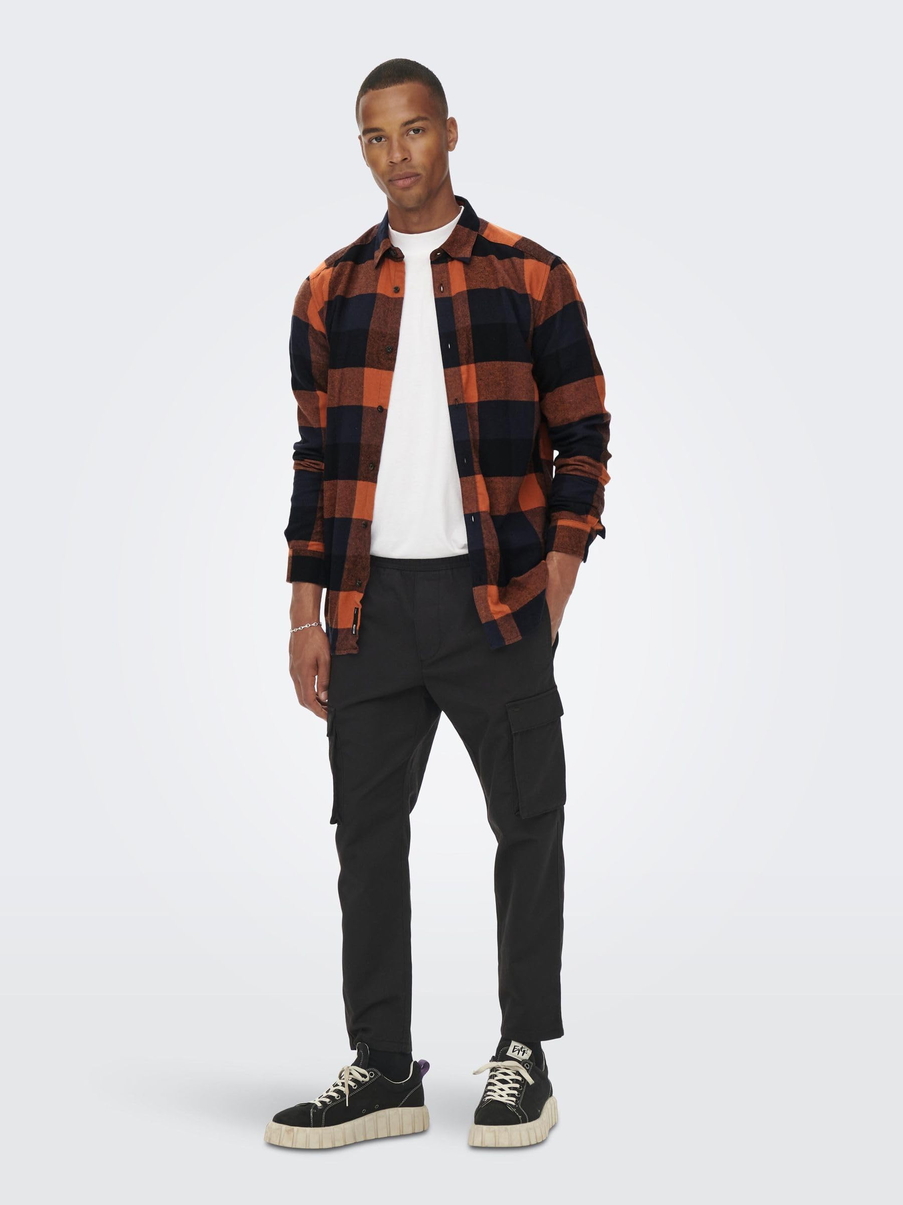 ONLY & SONS Camicia Uomo a Quadri Manica Lunga Cotone