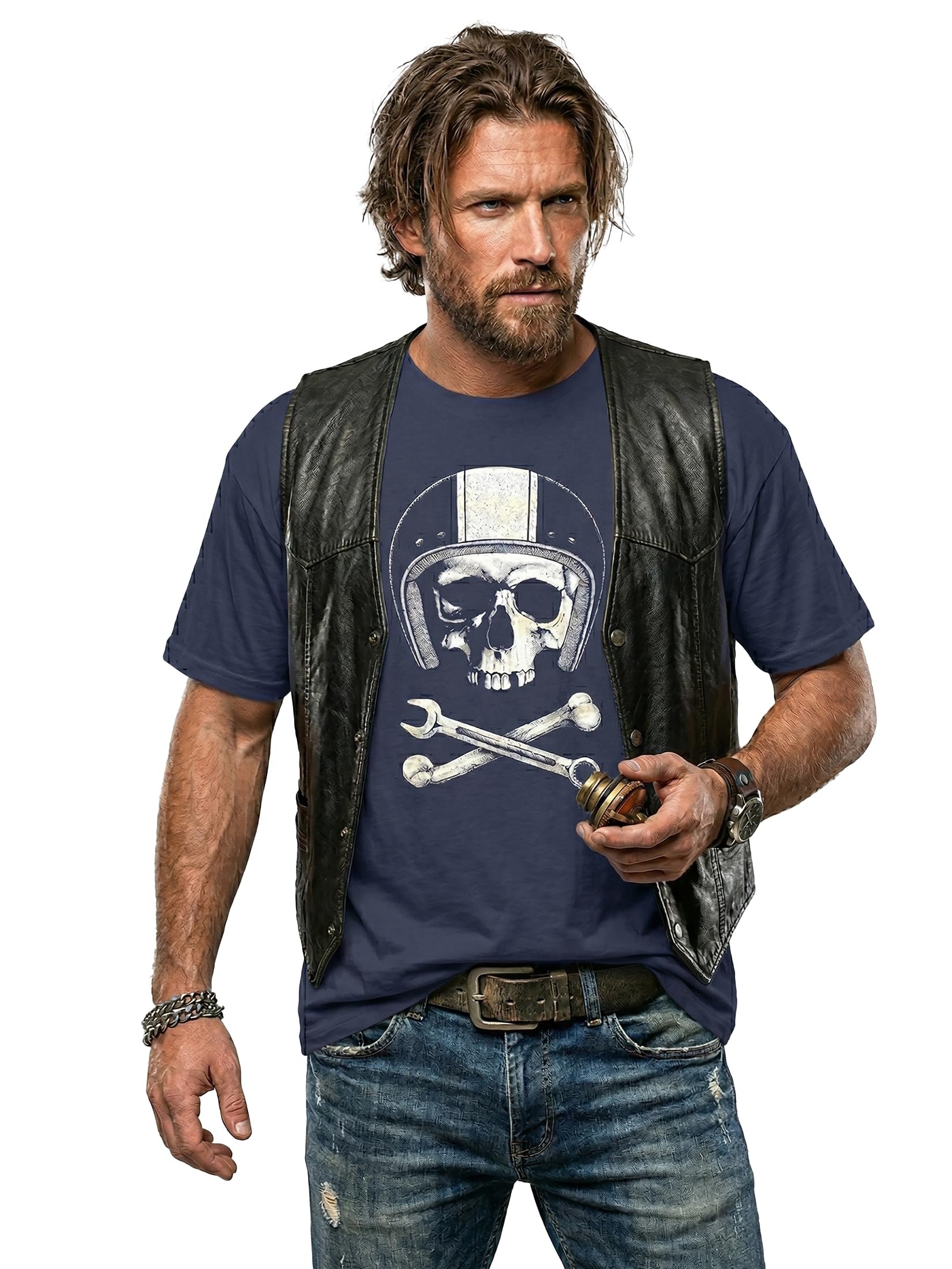 MAKAYA T-Shirt Uomo Casco Teschio Maglietta XXL 100% Cotone
