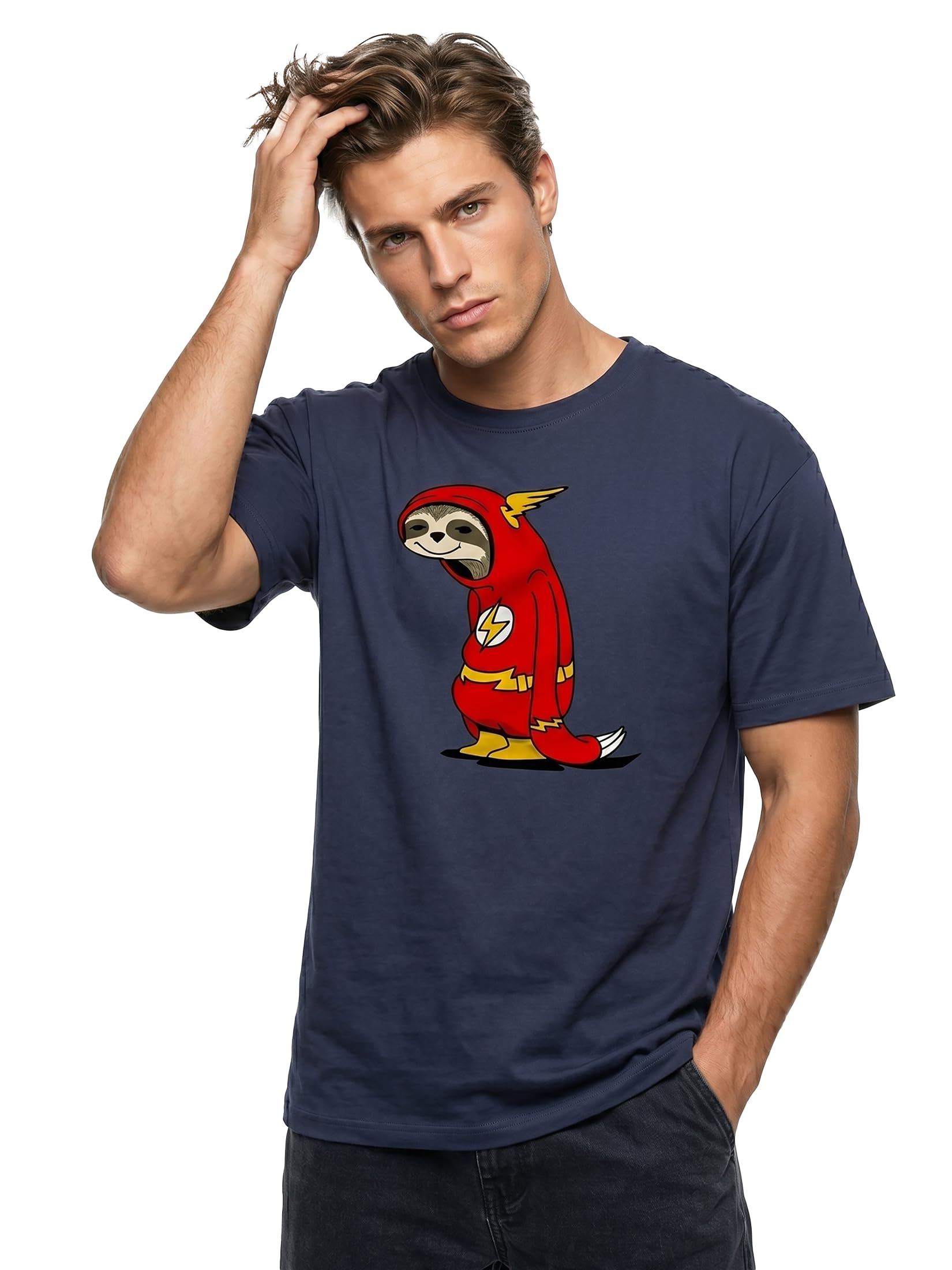 MAKAYA Flash Bradipo T-Shirt Uomo Blu 100% Cotone
