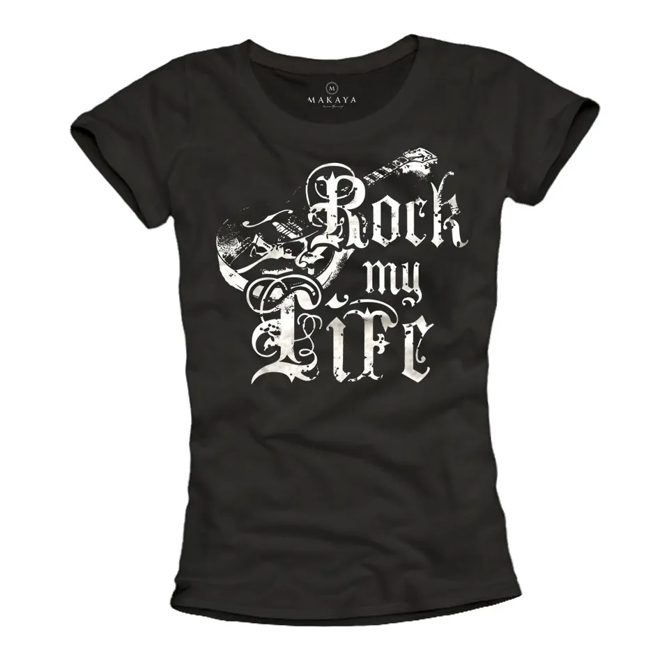 MAKAYA My Life T-Shirt Donna Nera M Cotone