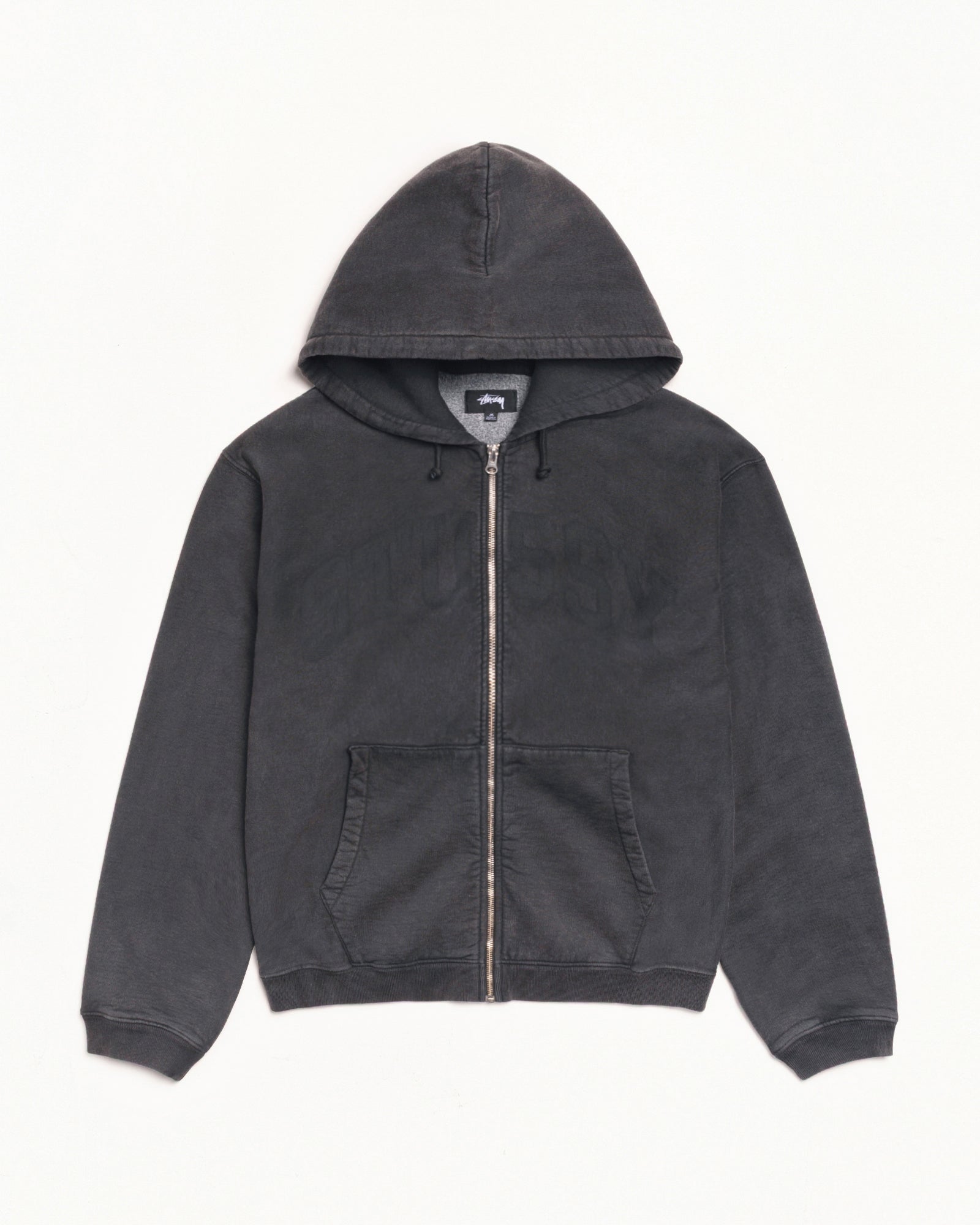 Stussy Zip Sweats Faded Graphic Zip Hoodie felpa Washed Black 500 gsm