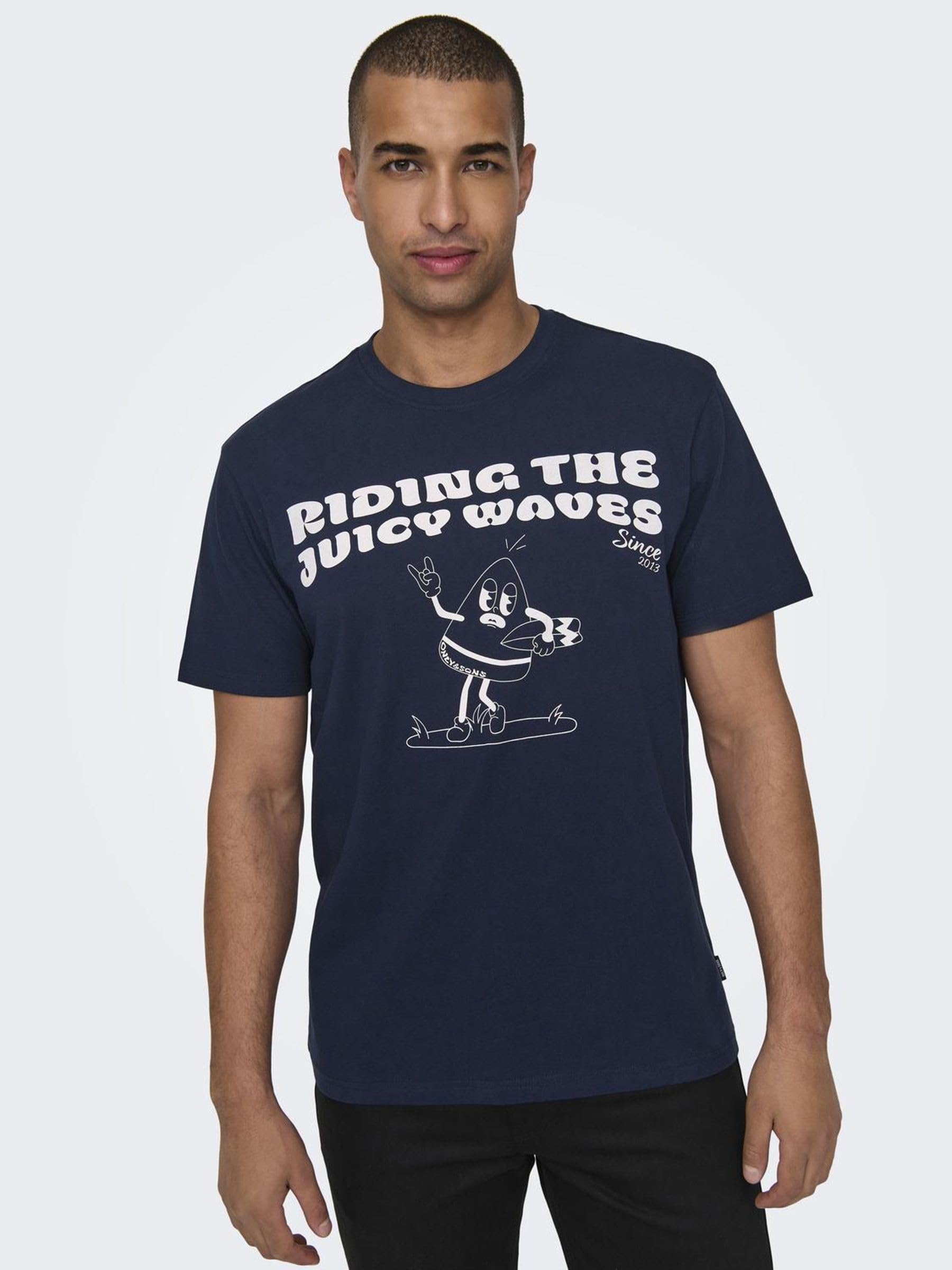 ONLY & SONS T-shirt Girocollo Uomo S Blu Stampa 3D
