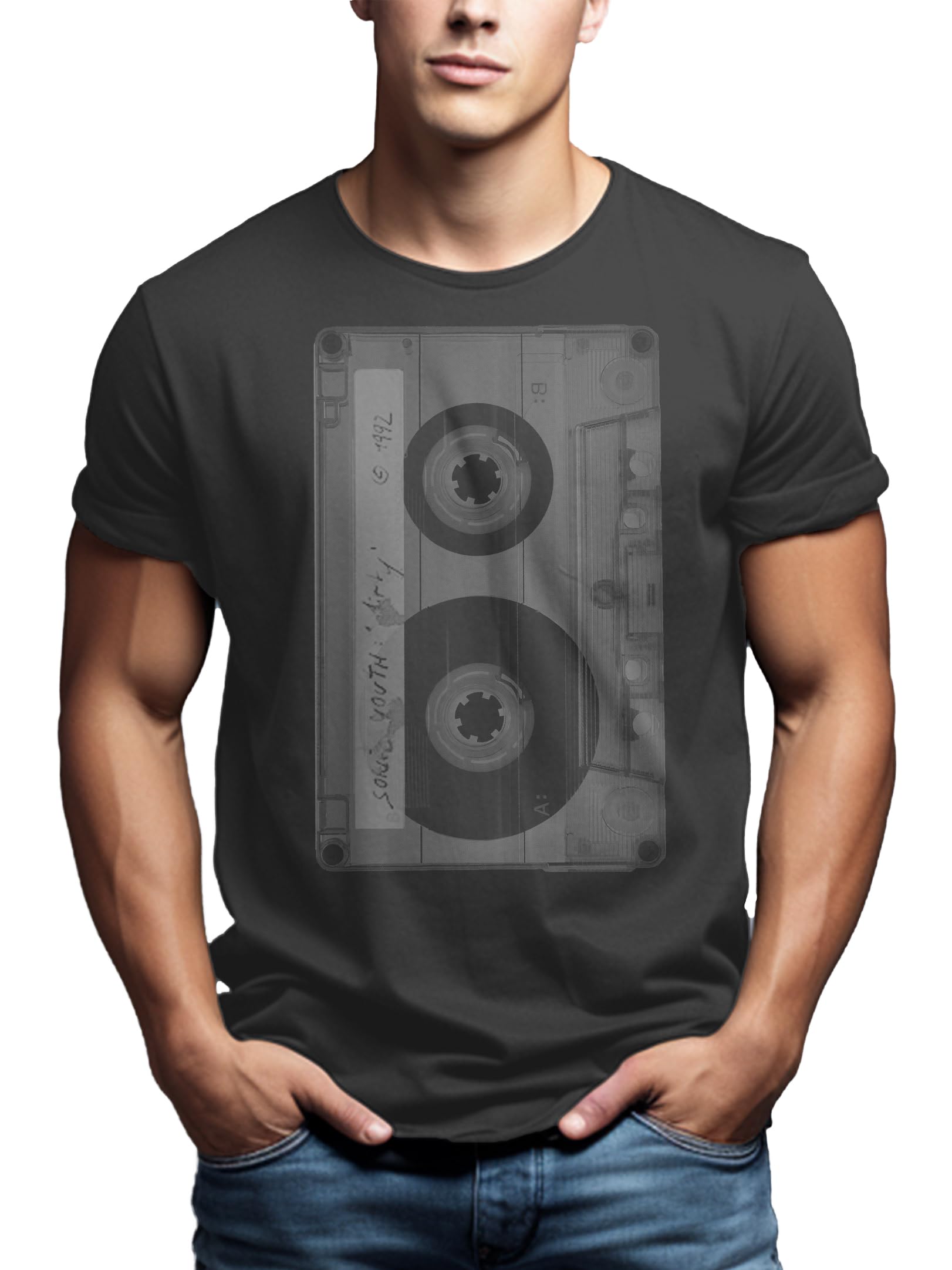 MAKAYA T-Shirt Uomo Cassetta maglietta nera cotone