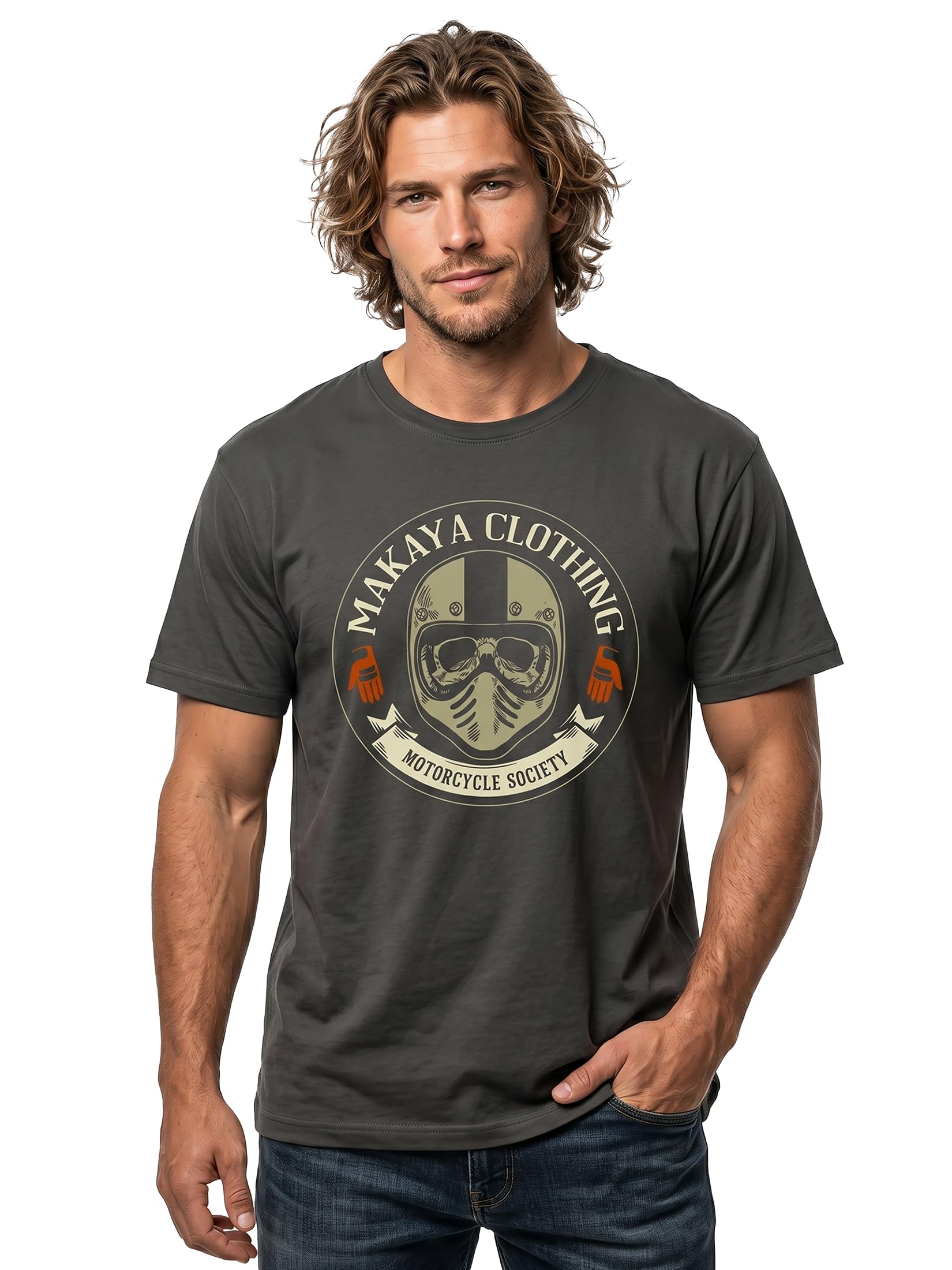Makaya Motorcycle Society T-Shirt Uomo L Teschio
