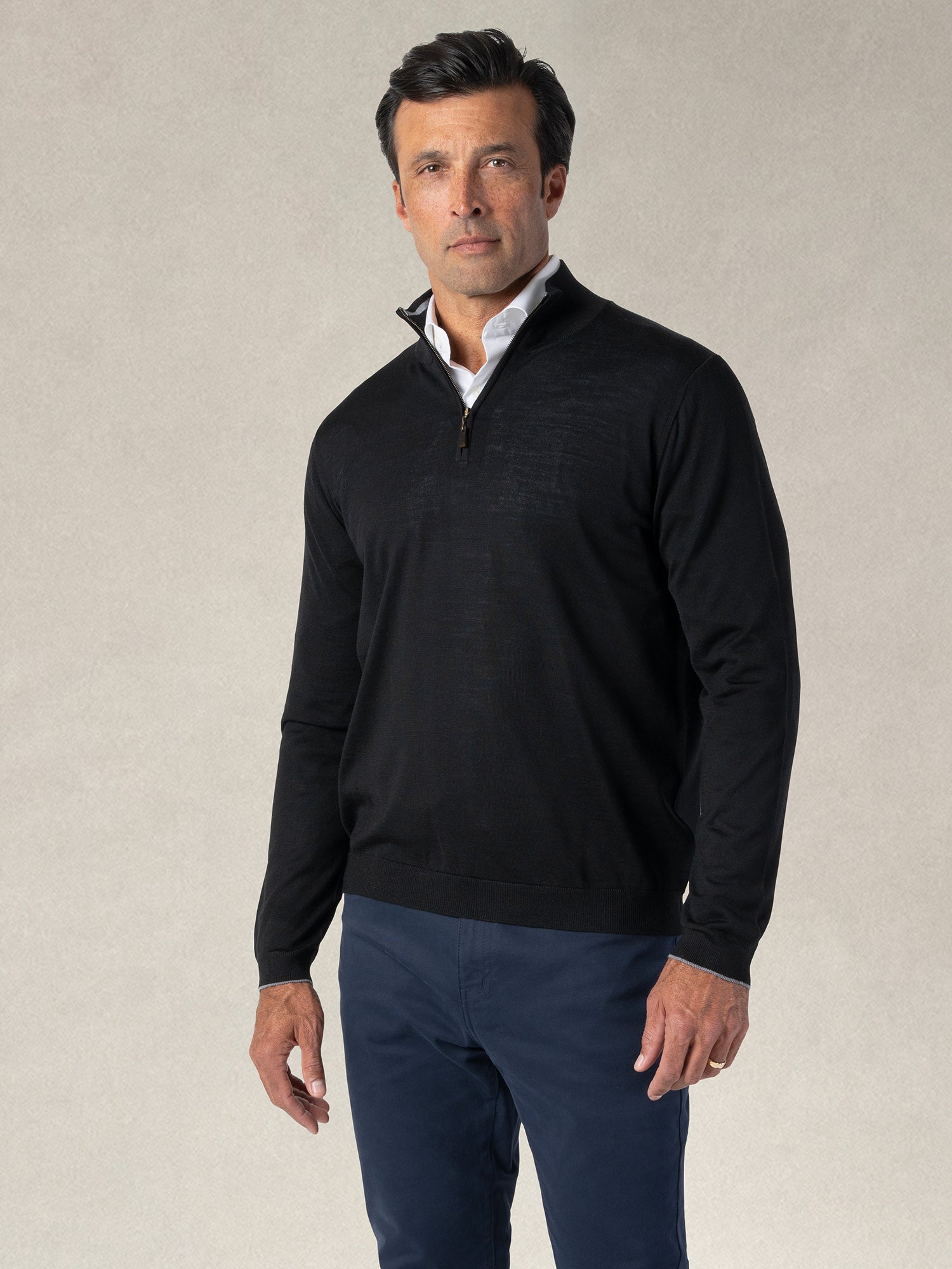 Robert Talbott Eastwood Maglione Merino Nero Mezza Zip