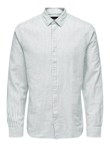 ONLY & SONS Onscaiden Camicia Lino Rigata Uomo S Blu