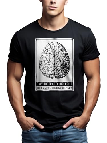Makaya T-Shirt Uomo Heisenberg Nera Cotone Stampa Cervello L