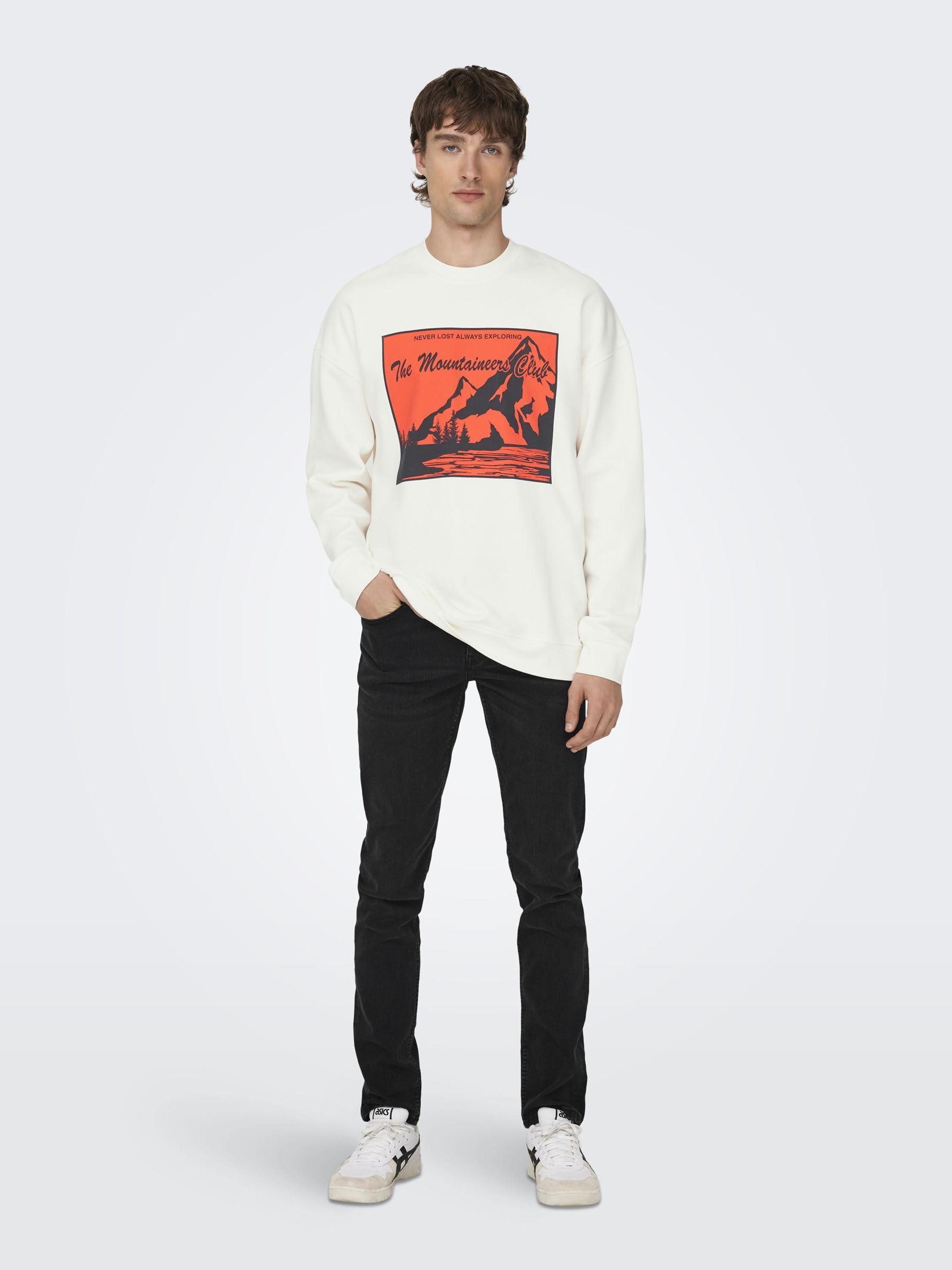 ONLY & SONS Onseli Felpa Uomo M Cloud Dancer Stampa