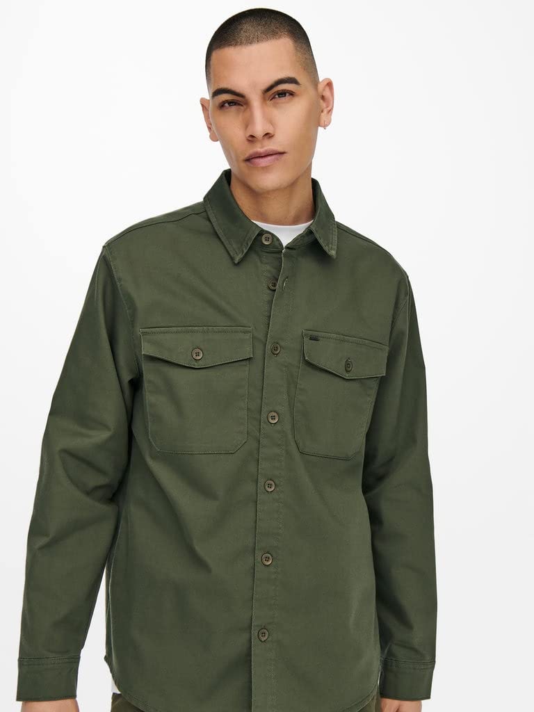 Only & Sons camicia uomo oliva tinta unita XL