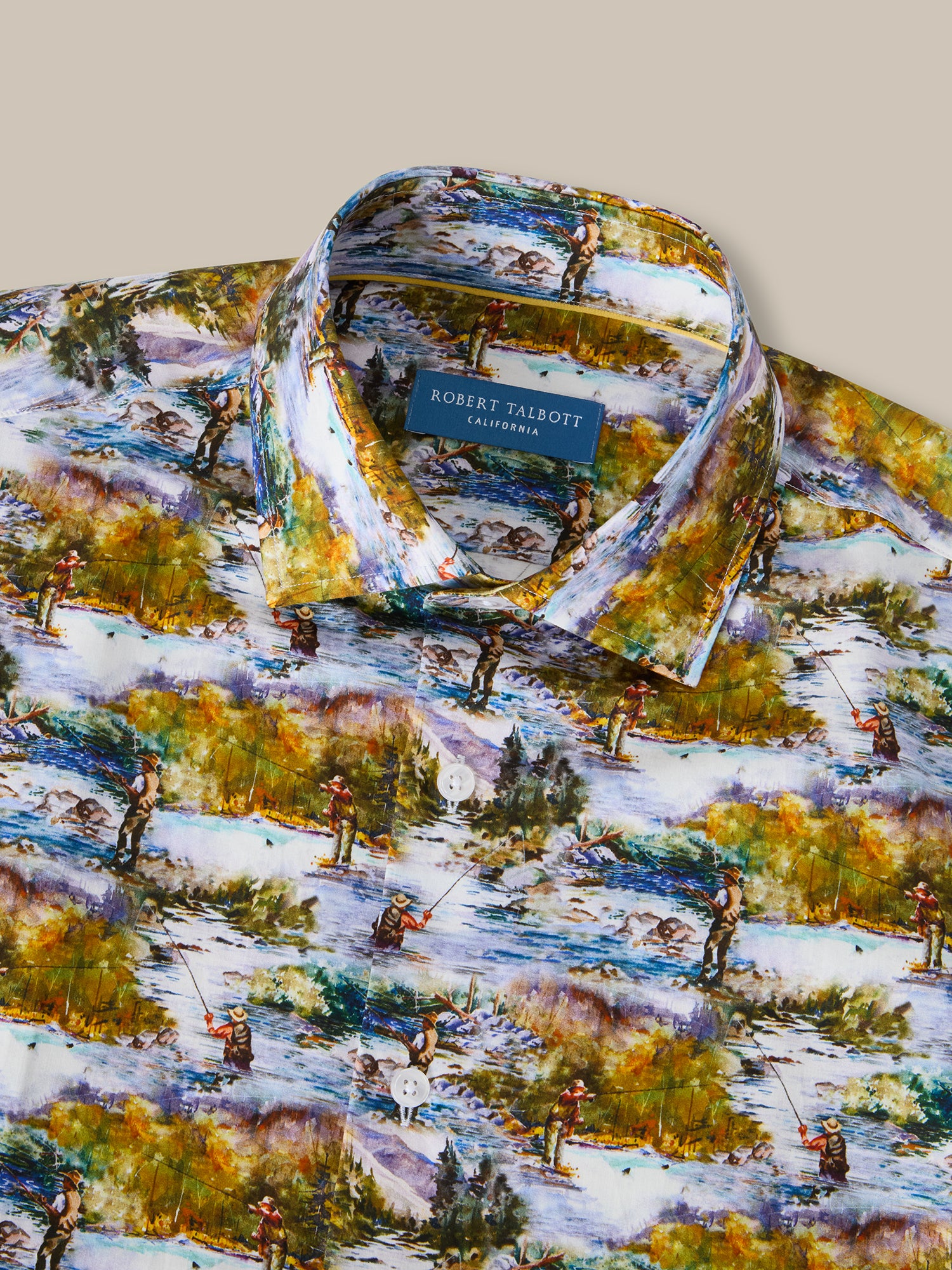 Robert Talbott Reynolds camicia pesca verde multi