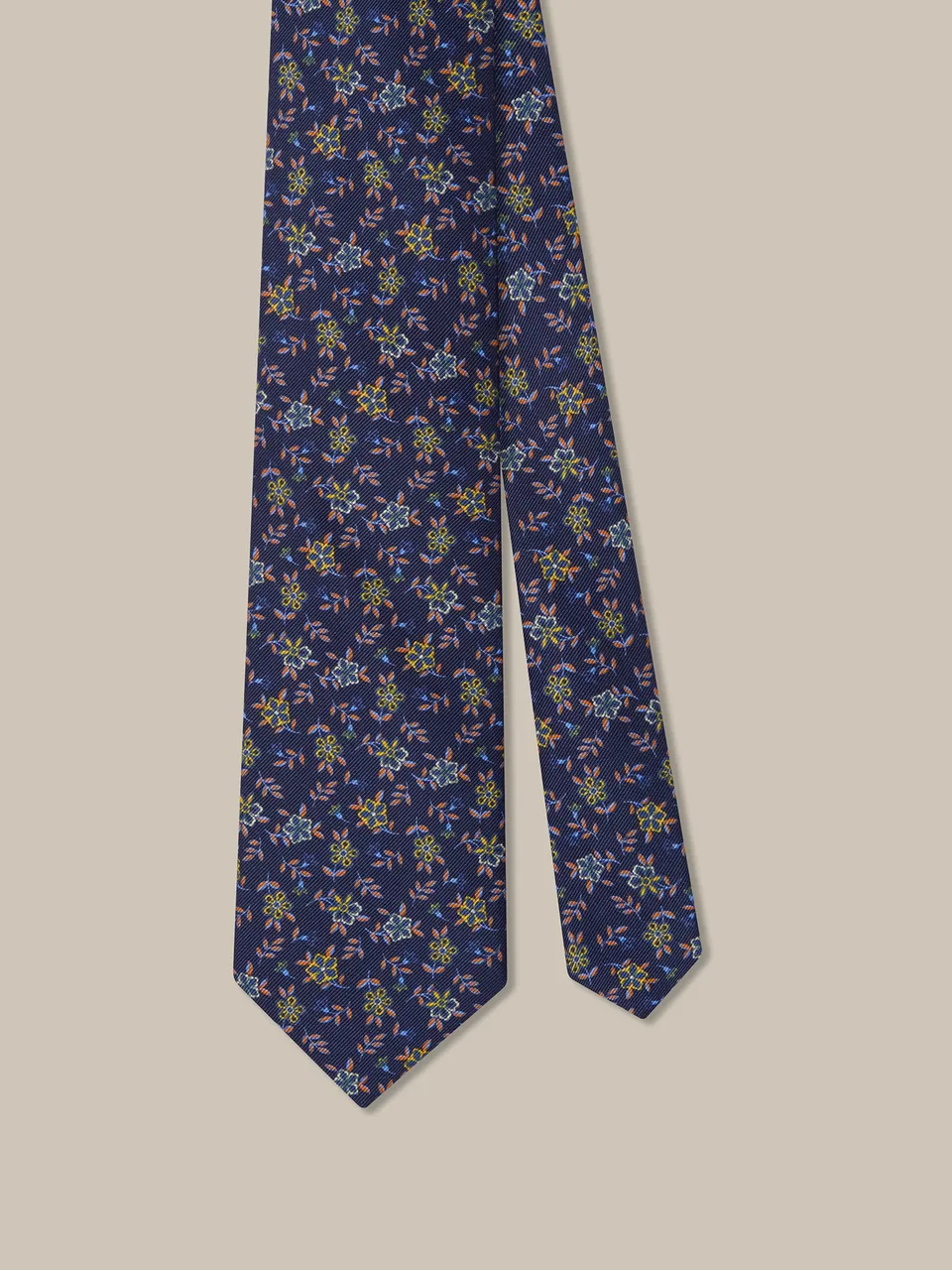 Robert Talbott Flowers Ribbed cravatta seta blu navy REG