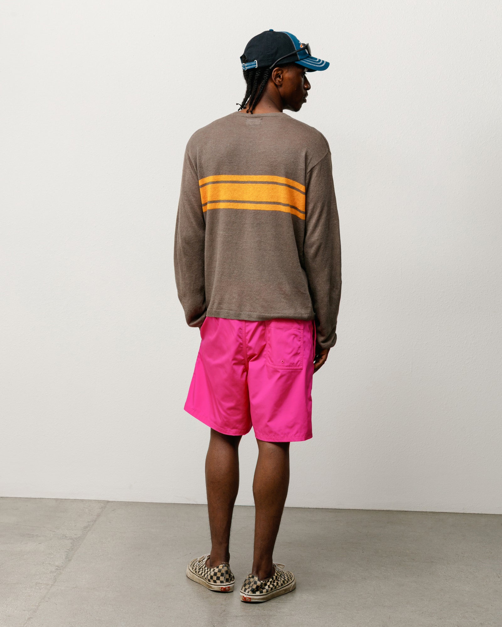 Stussy Maglione Leggero a Righe brown in lino cotone
