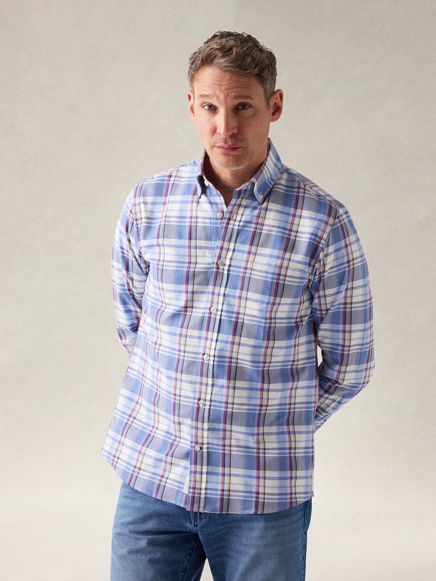 Robert Talbott Harrison Button Down Camicia Cotone Blu Multi