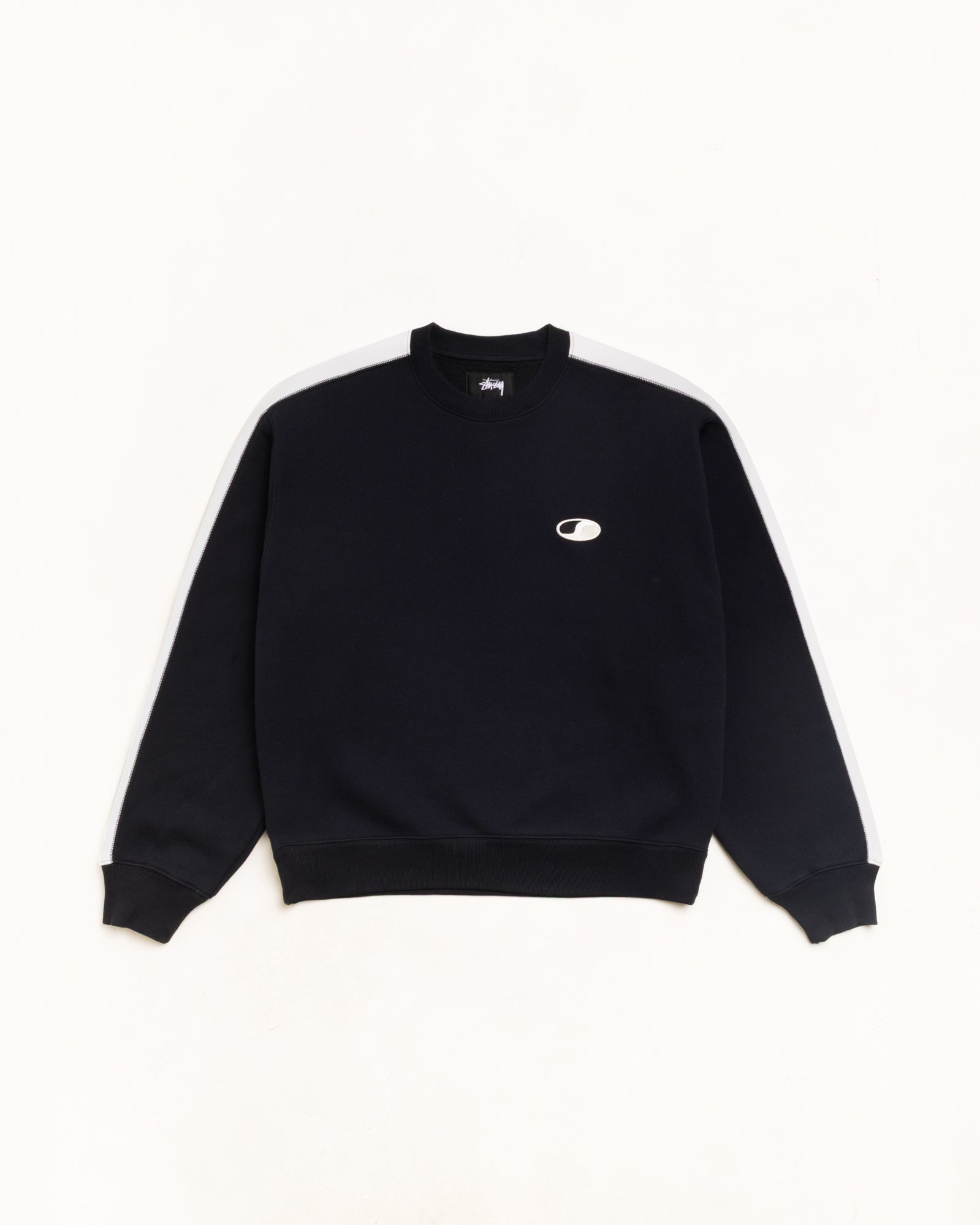 Stussy Paneled Stripe Crew felpa nero cotone