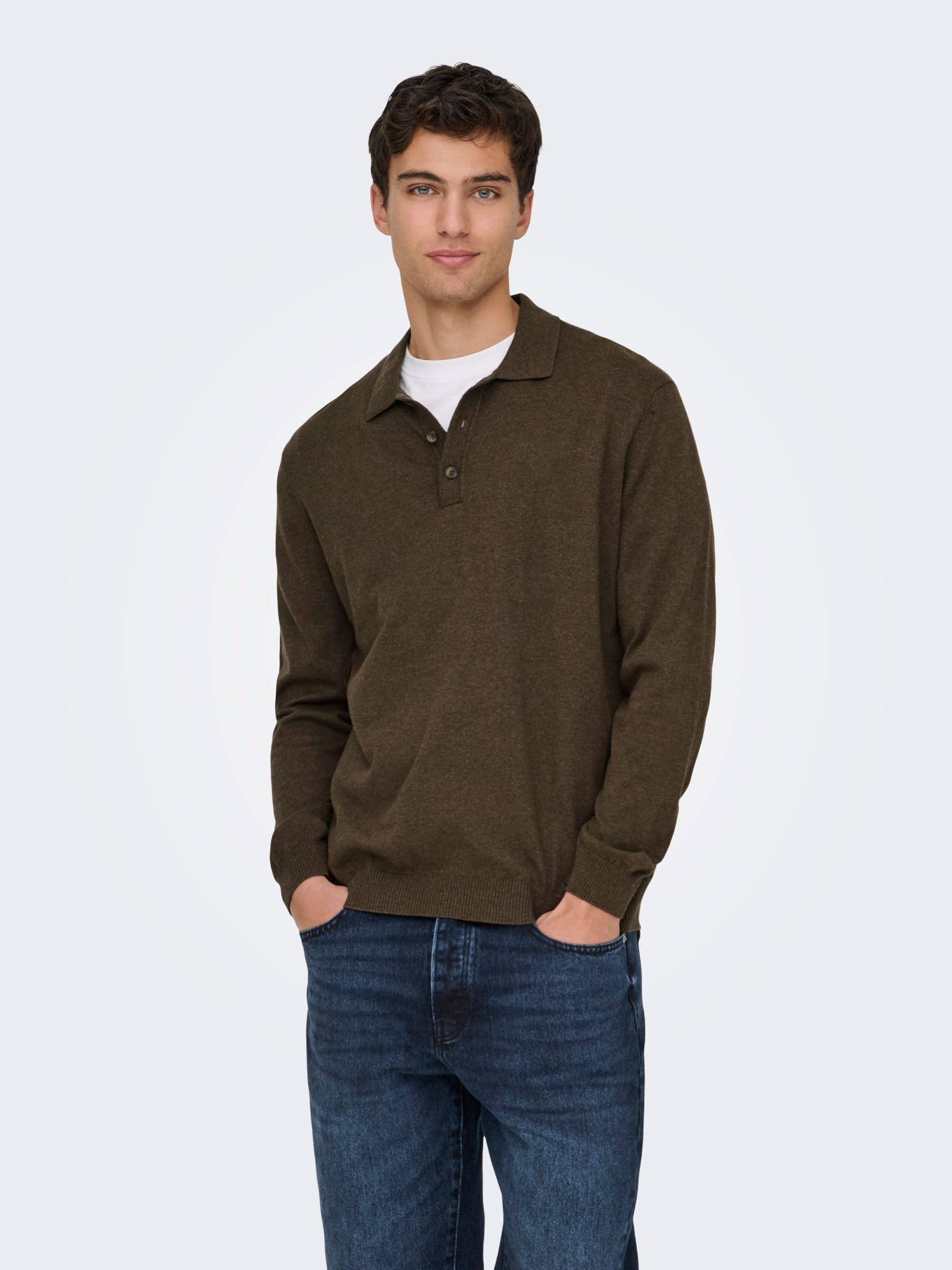 ONLY & SONS ONSLOUI Polo Maglia Lunga Caffè