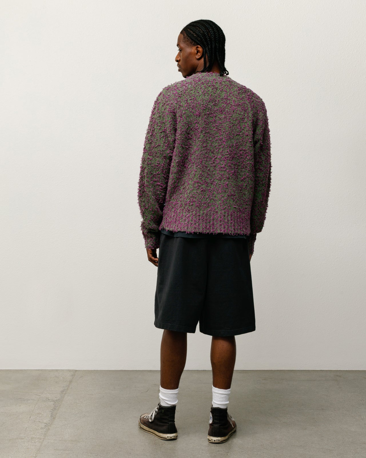 Stussy Textured Cardigan maglia viola verde bottoni