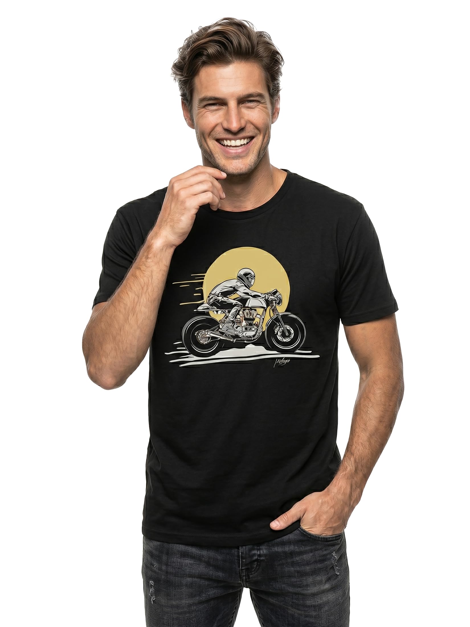 MAKAYA T-Shirt Uomo Cafe Racer Maglietta Cotone XL