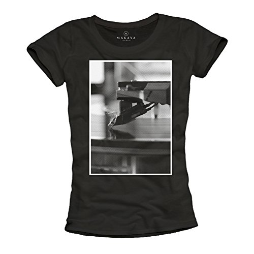 MAKAYA T-Shirt Donna Maglietta Cotone DJ Giradischi Taglia L