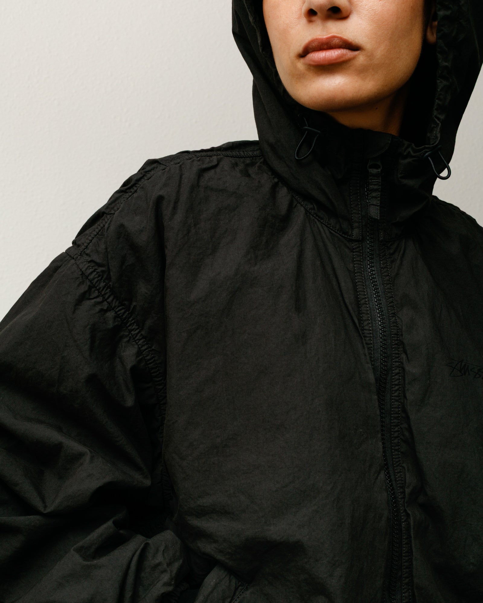 Stussy Double Cotton Hooded giacca nera cotone